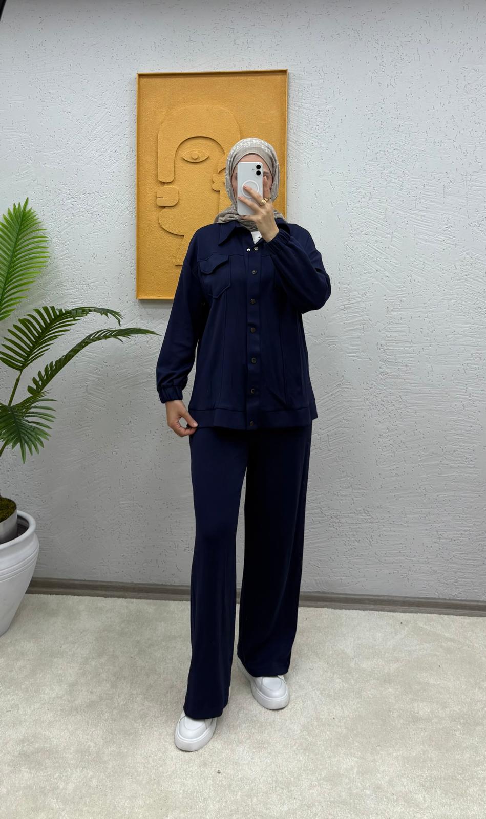 Çıtçıtlı Pantolonlu Pamuklu Modal Takım