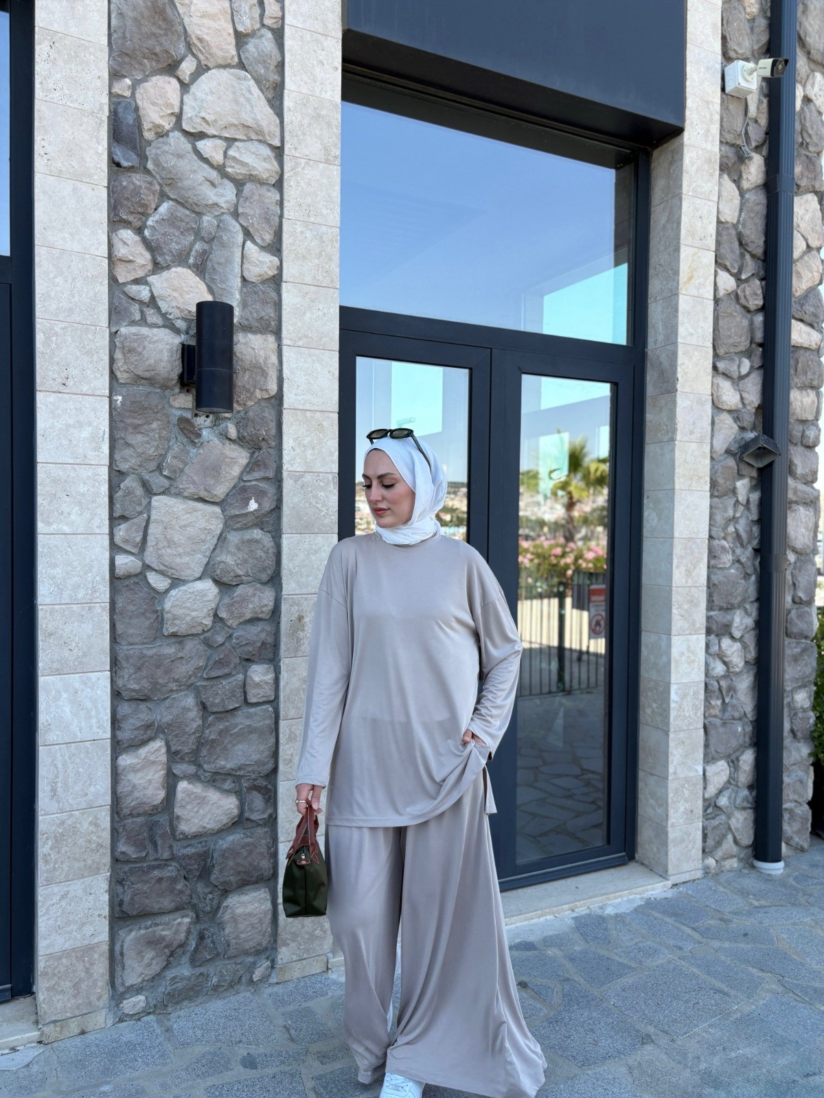 Monche Etek Pantolon Pamuklu Modal Takım - Bej