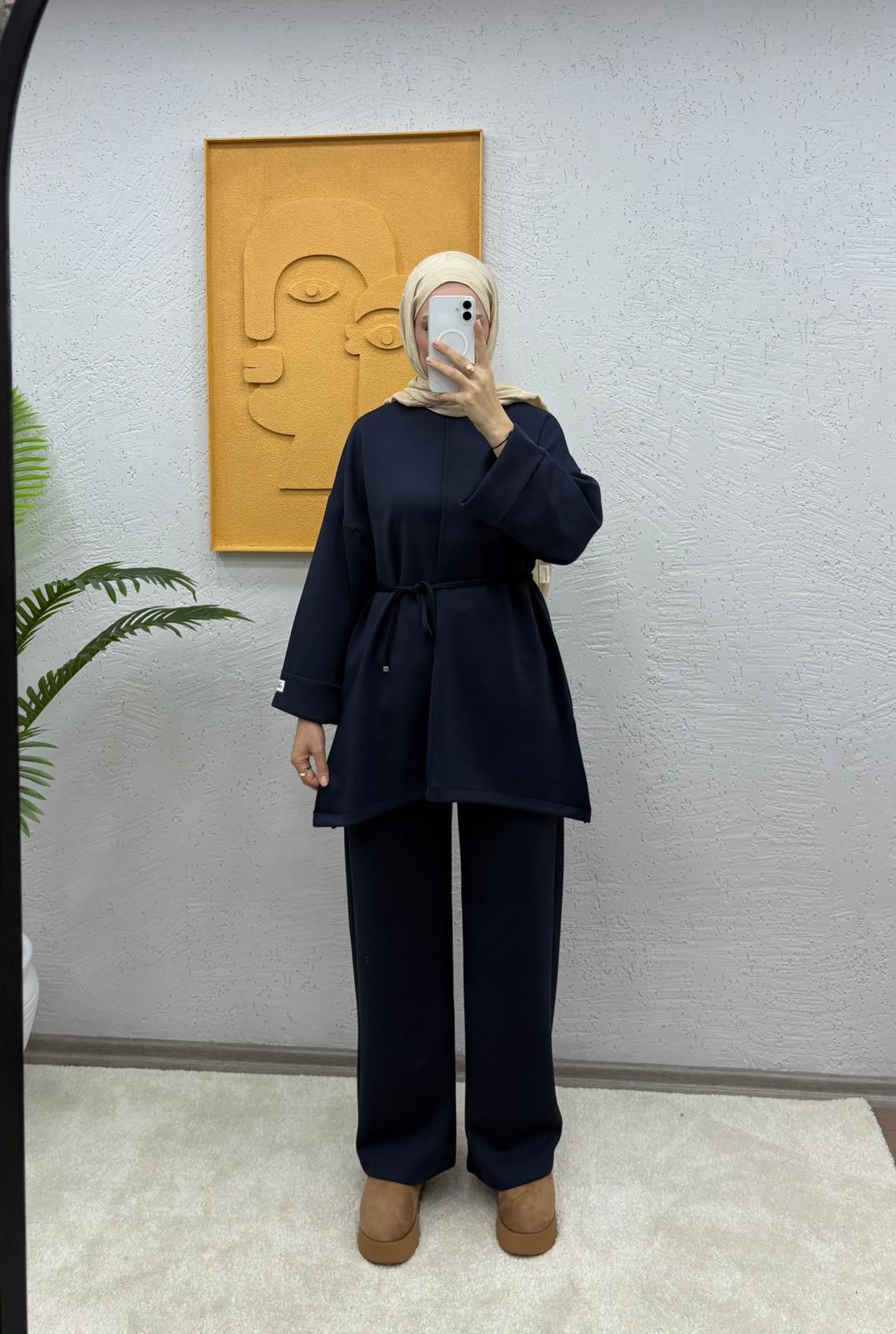 Oversize Çımalı Modal Pantolonlu Takım