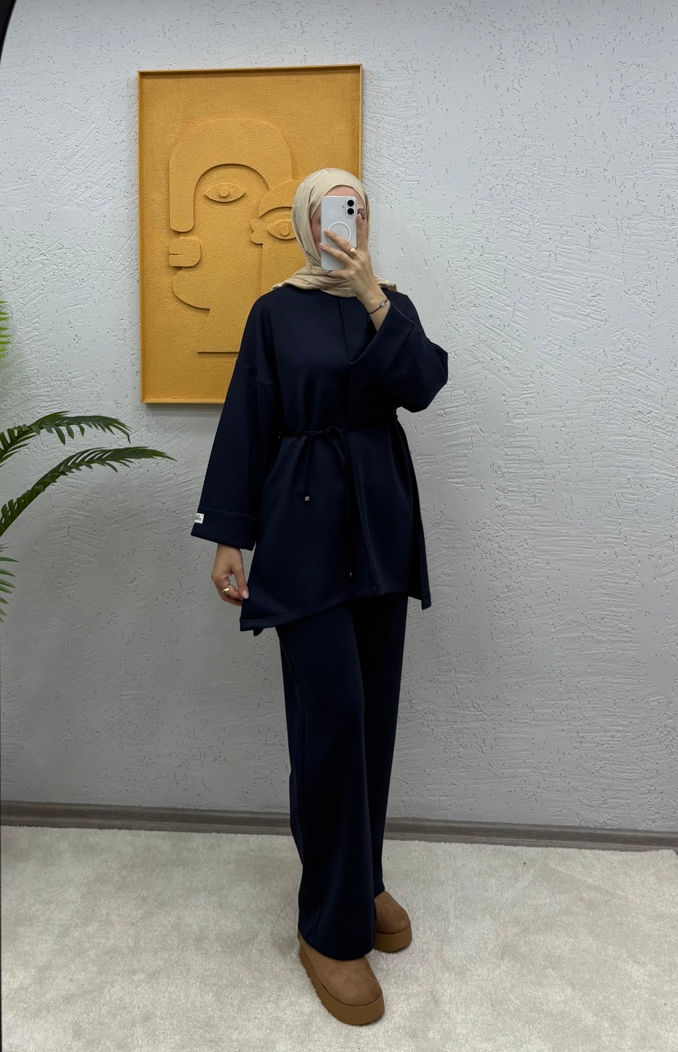 Oversize Çımalı Modal Pantolonlu Takım