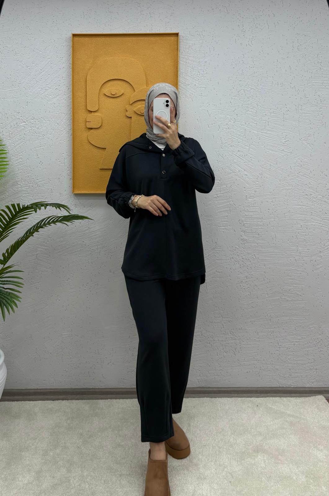 Kapşonlu Çıtçıtlı Modal Pantolonlu Takım