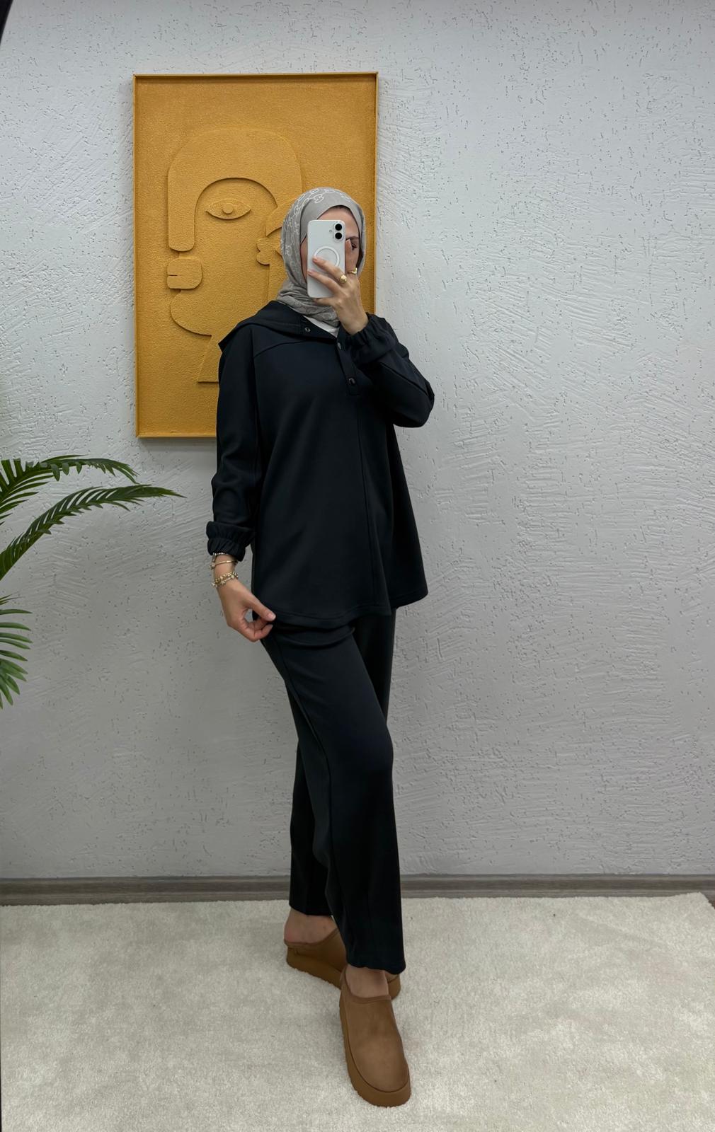 Kapşonlu Çıtçıtlı Modal Pantolonlu Takım