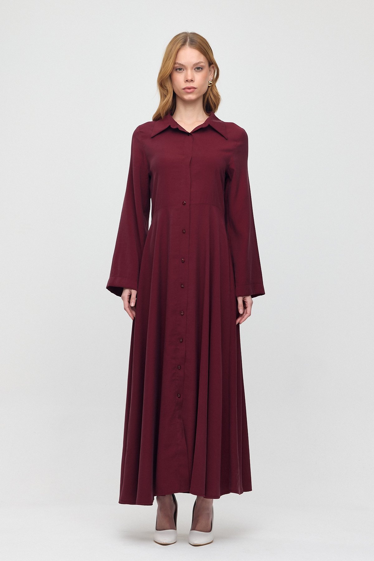Monche Korsajlı Oversize Elbise - Bordo