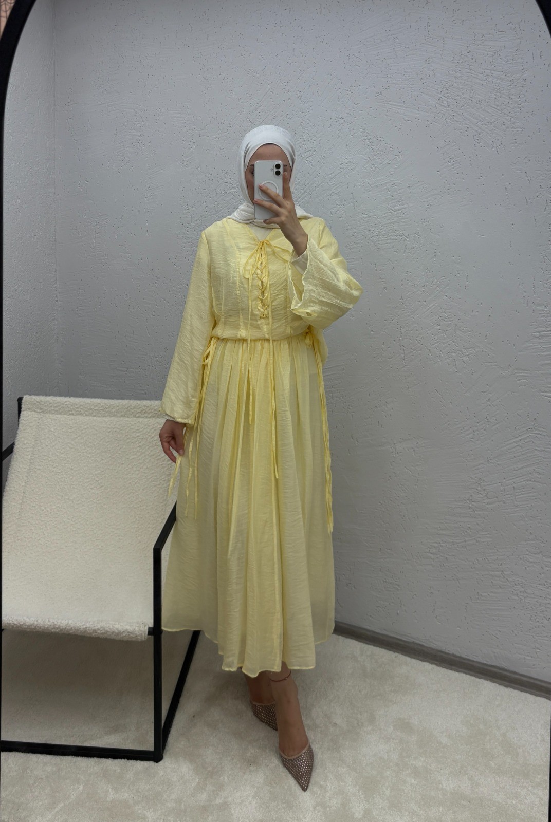 Monche Etekli Oversize Bağlamalı Takım - Sarı