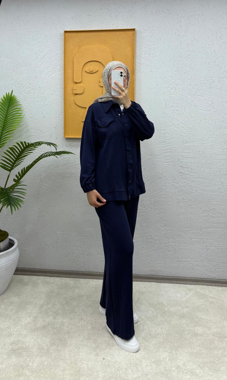 Çıtçıtlı Pantolonlu Pamuklu Modal Takım