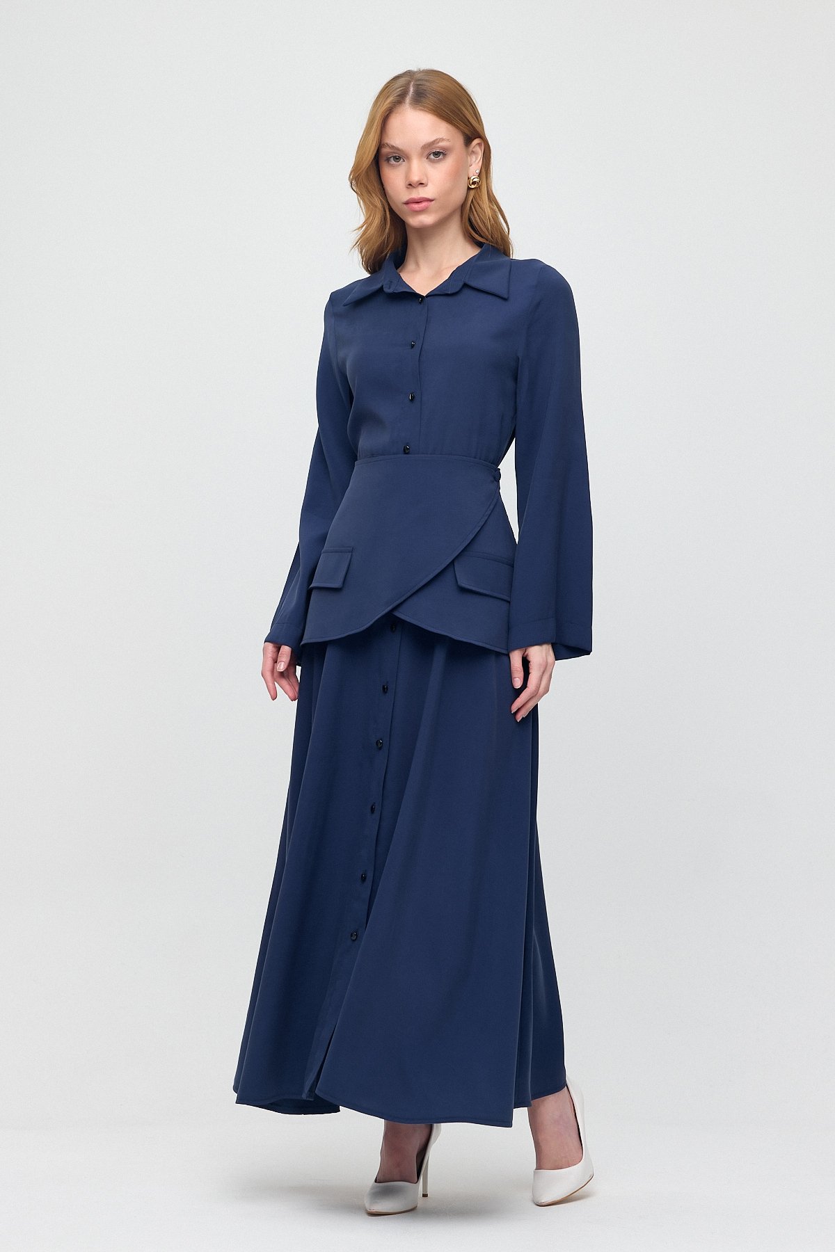 Monche Korsajlı Oversize Elbise - Lacivert