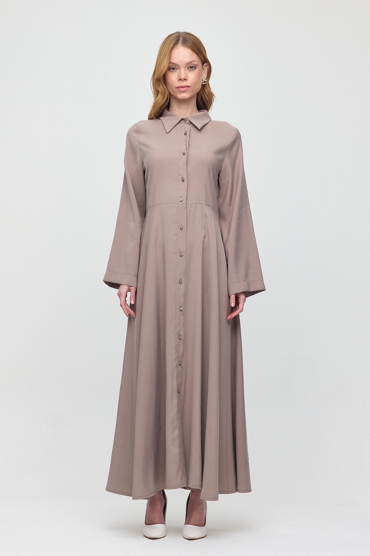 Monche Korsajlı Oversize Elbise - Vizon