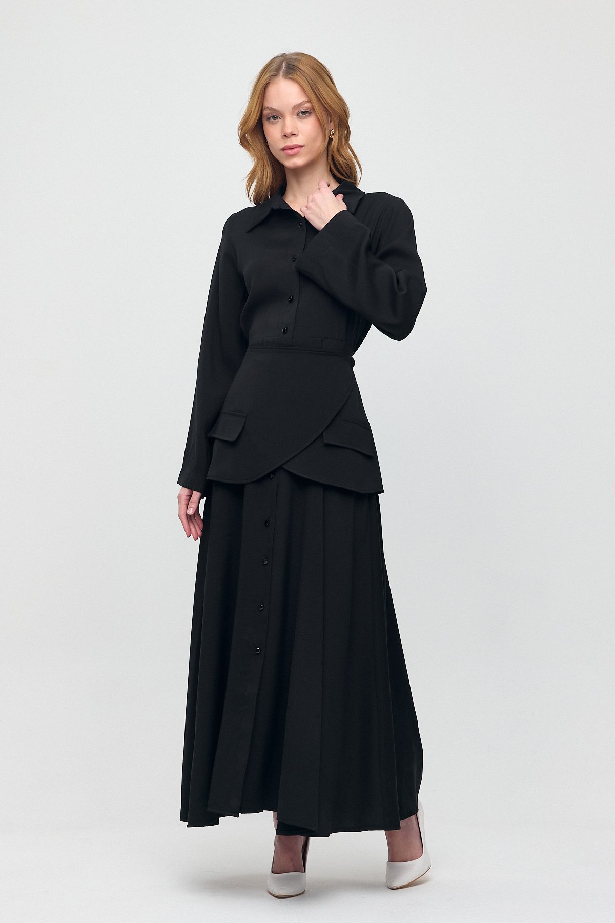 Monche Korsajlı Oversize Elbise - Siyah