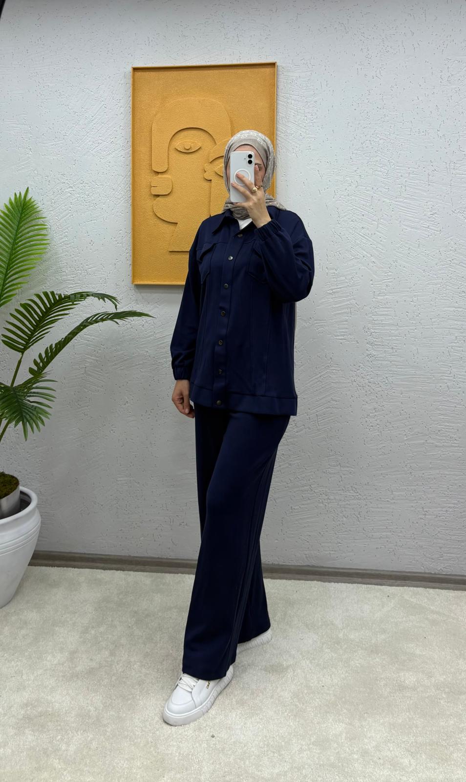 Çıtçıtlı Pantolonlu Pamuklu Modal Takım