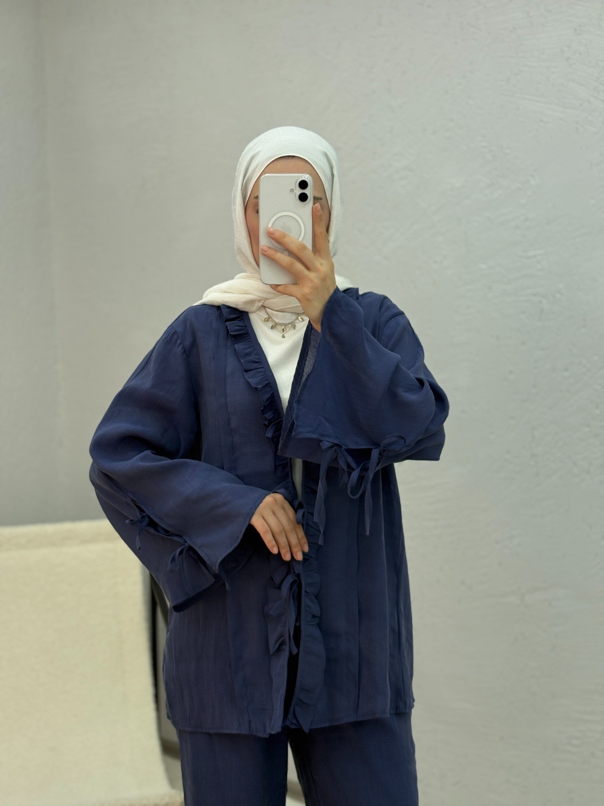 Monche Etekli Oversize Pantolonlu Takım - Lacivert