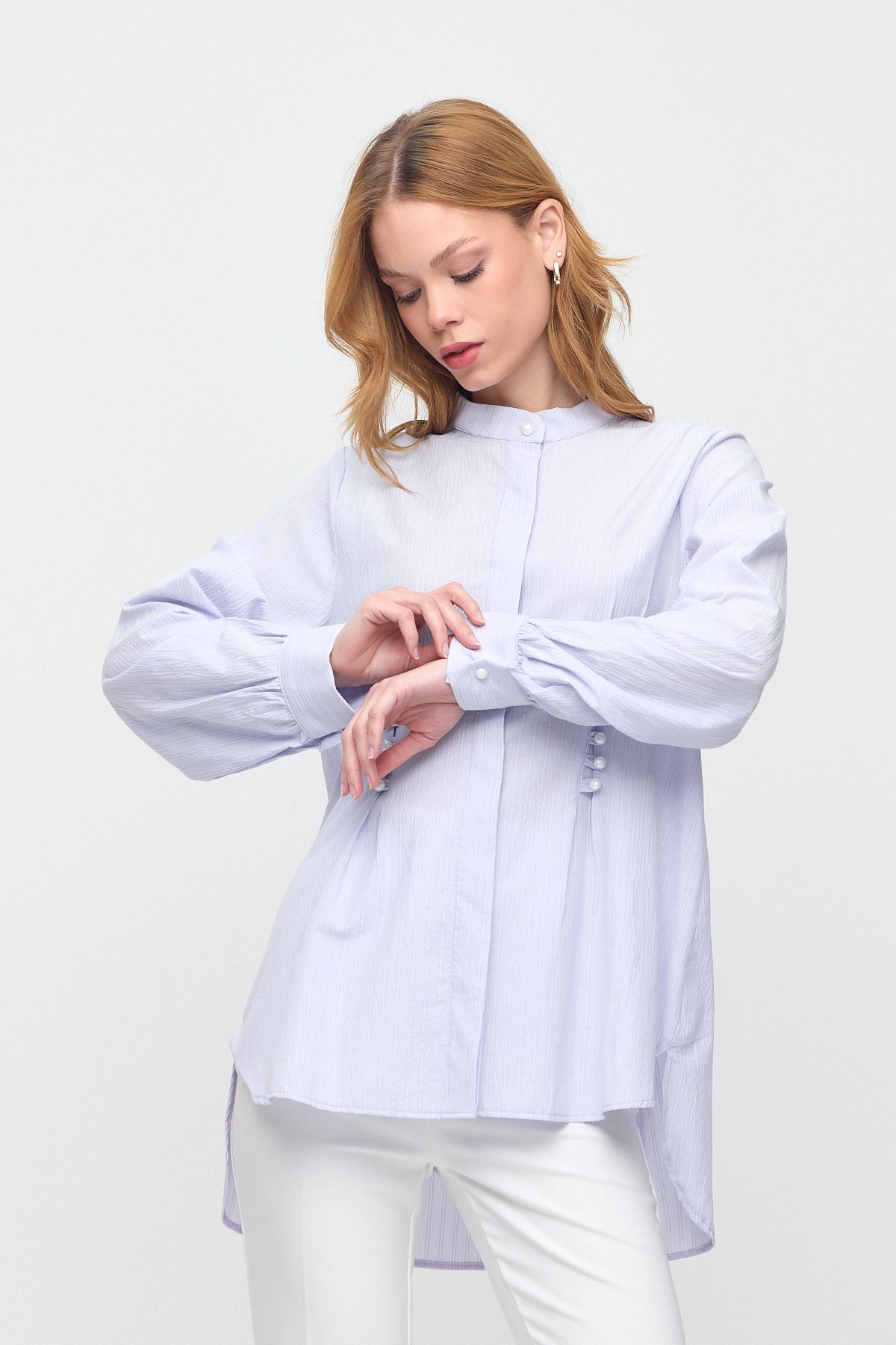 Monche Çizgili Oversize Pamuklu Gömlek