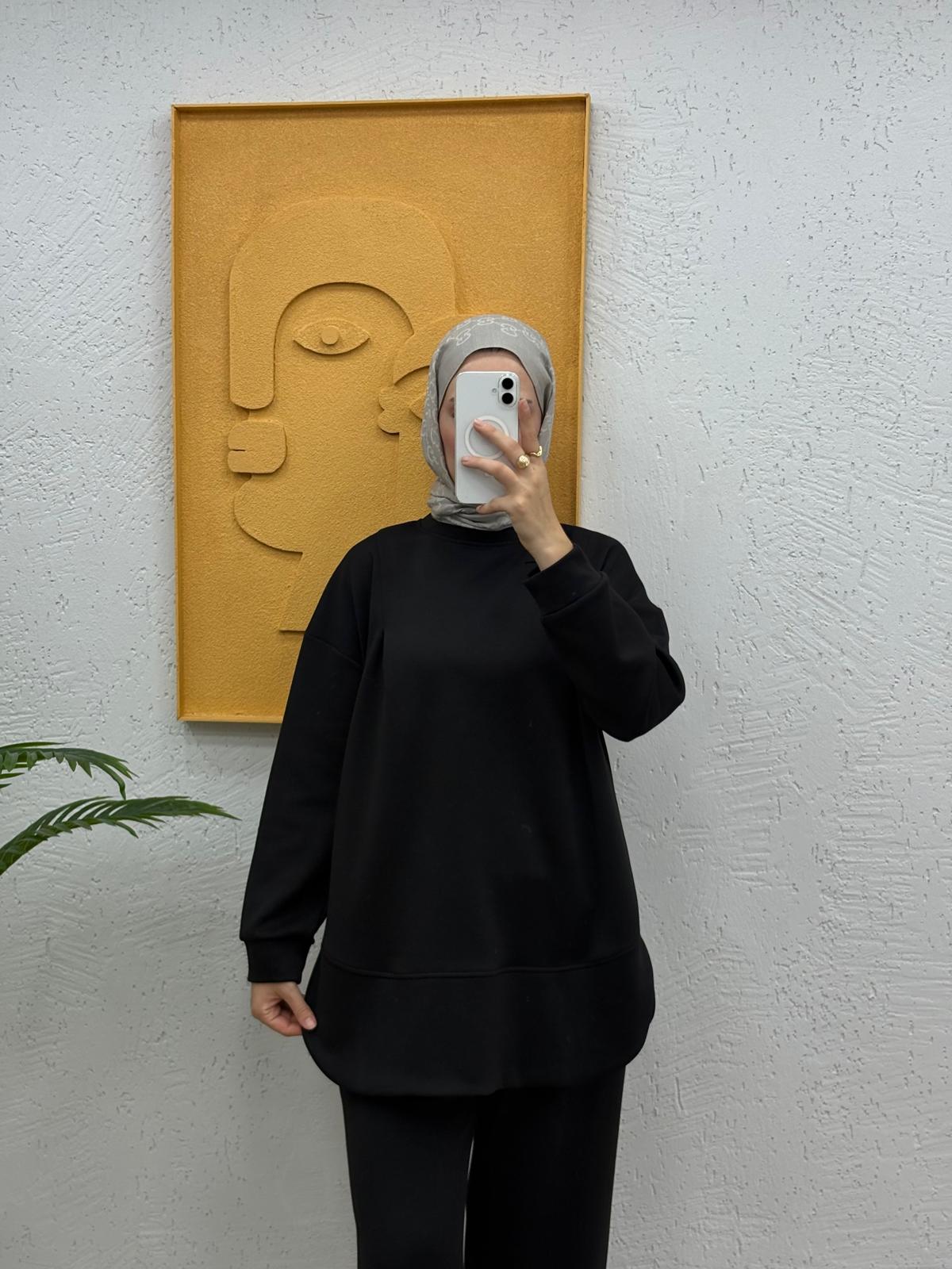 Bisiklet Yaka Oversize Pantolonlu Modal Takım