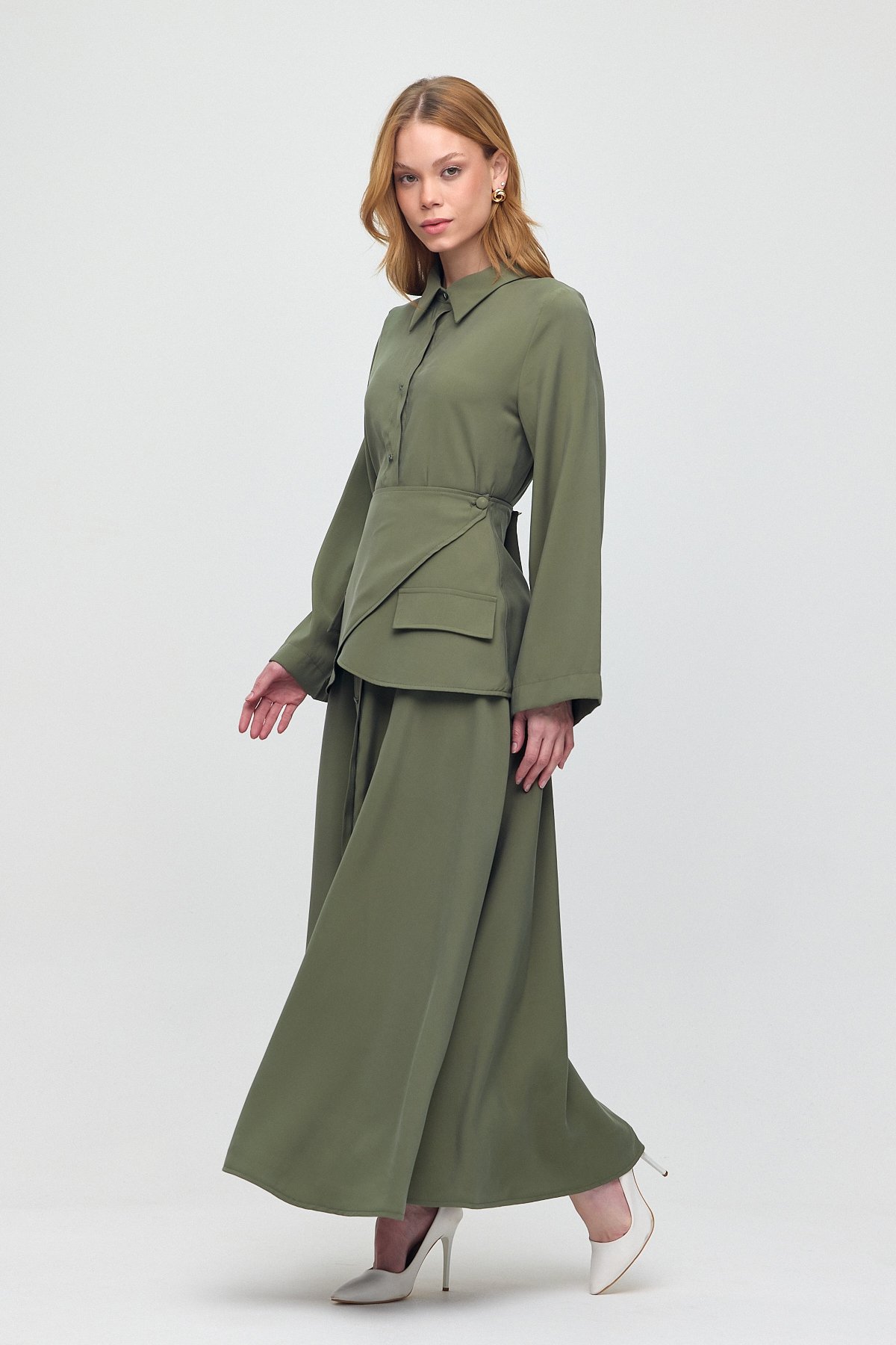 Monche Korsajlı Oversize Elbise - Haki