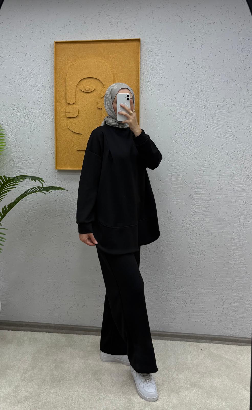 Bisiklet Yaka Oversize Pantolonlu Modal Takım