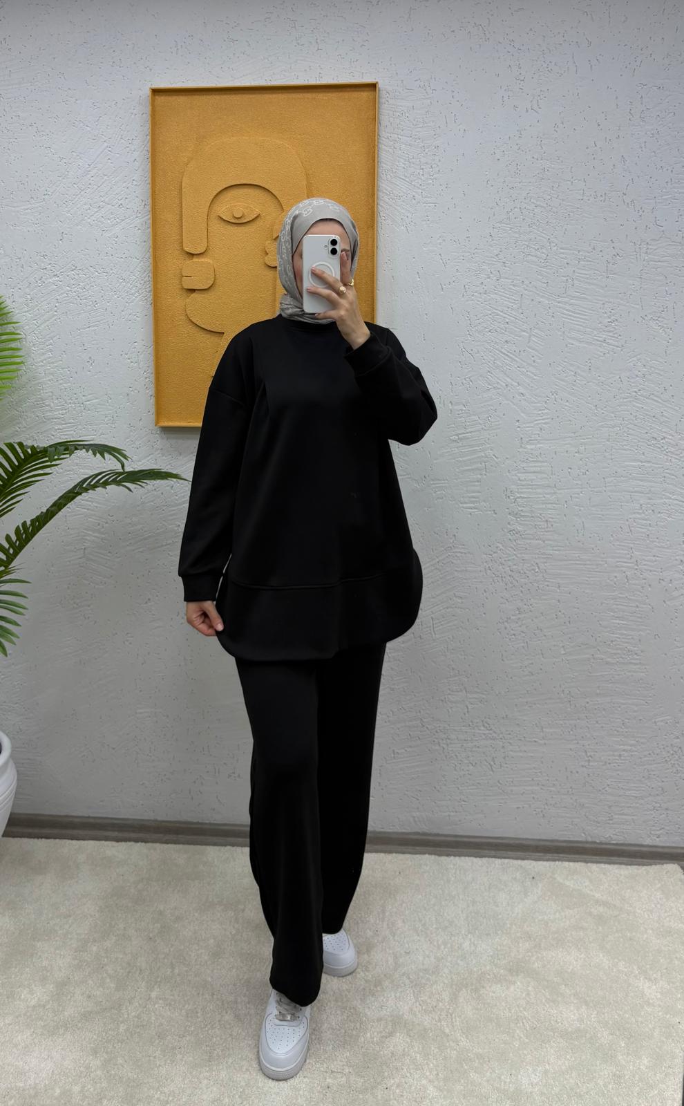 Bisiklet Yaka Oversize Pantolonlu Modal Takım