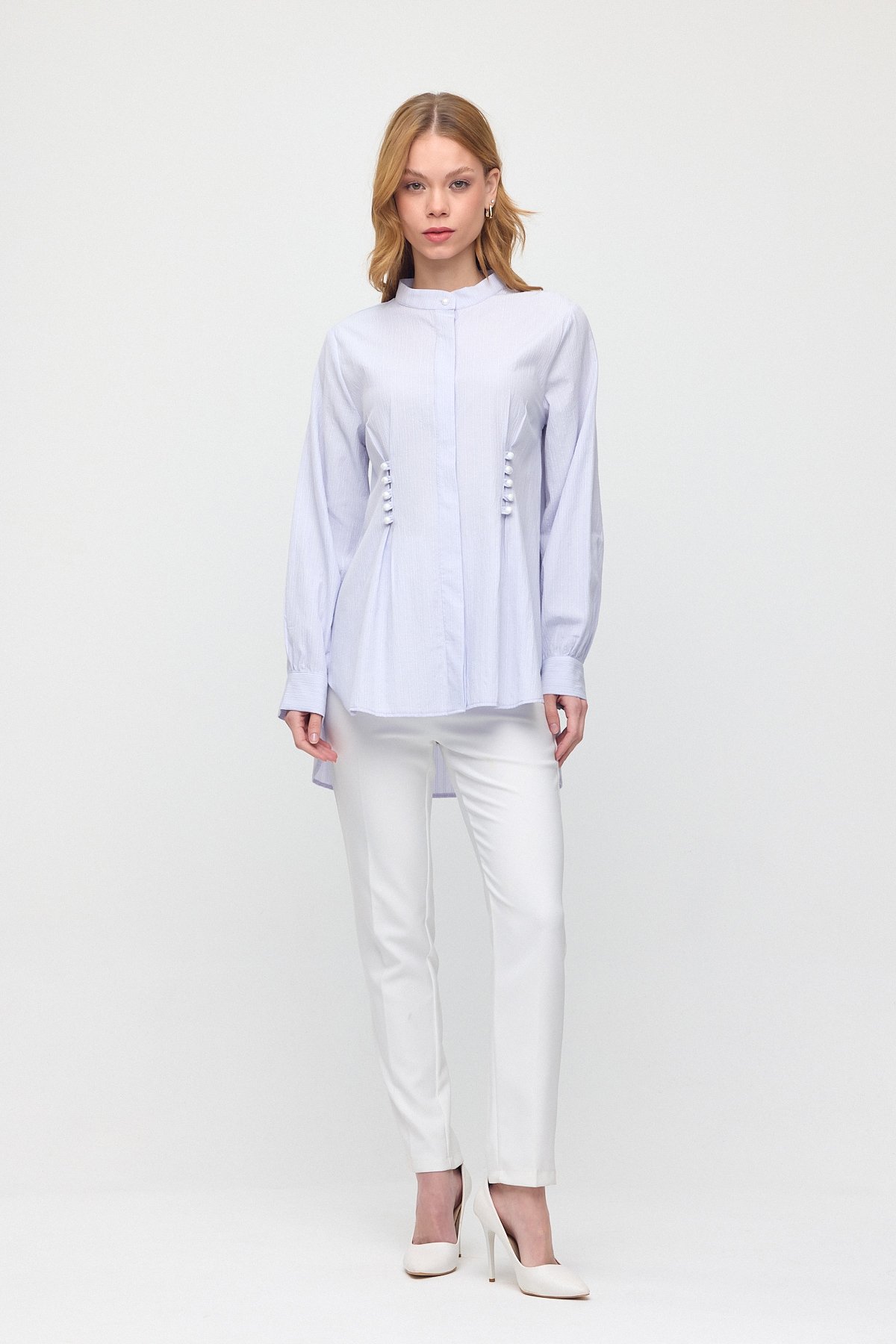 Monche Çizgili Oversize Pamuklu Gömlek - Lila