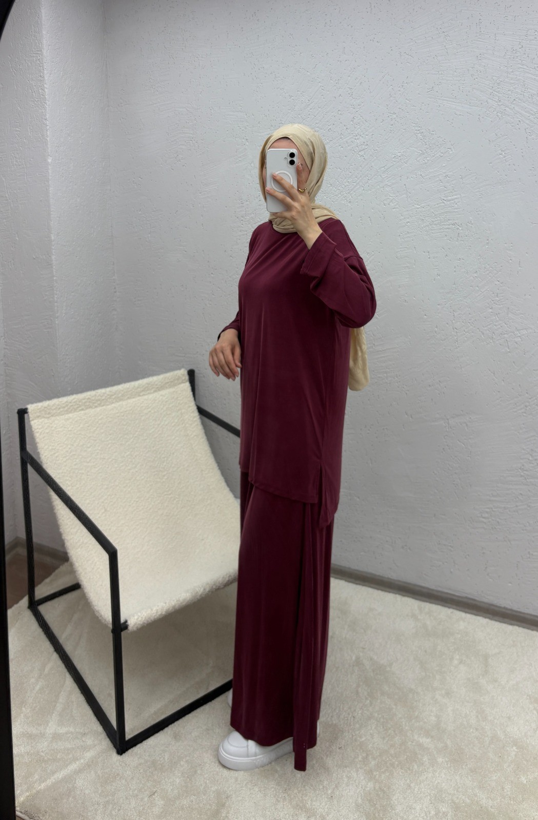 Monche Etek Pantolon Pamuklu Modal Takım - Bordo