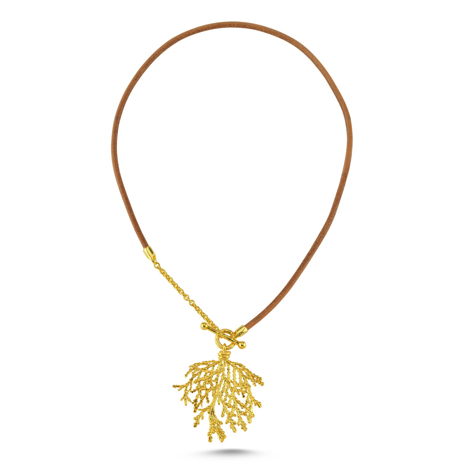 Vermeil & Leather Living Coral Necklace