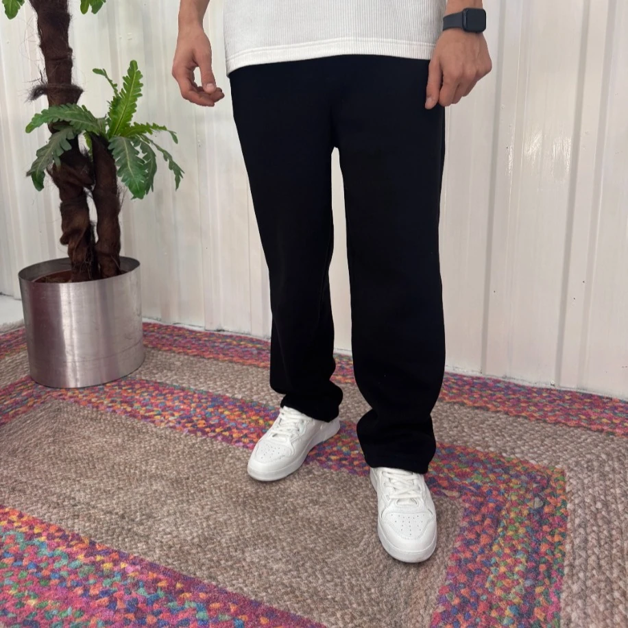 Premium Basic: Tok Kumaş Siyah Bol Kesim Eşofman Altı