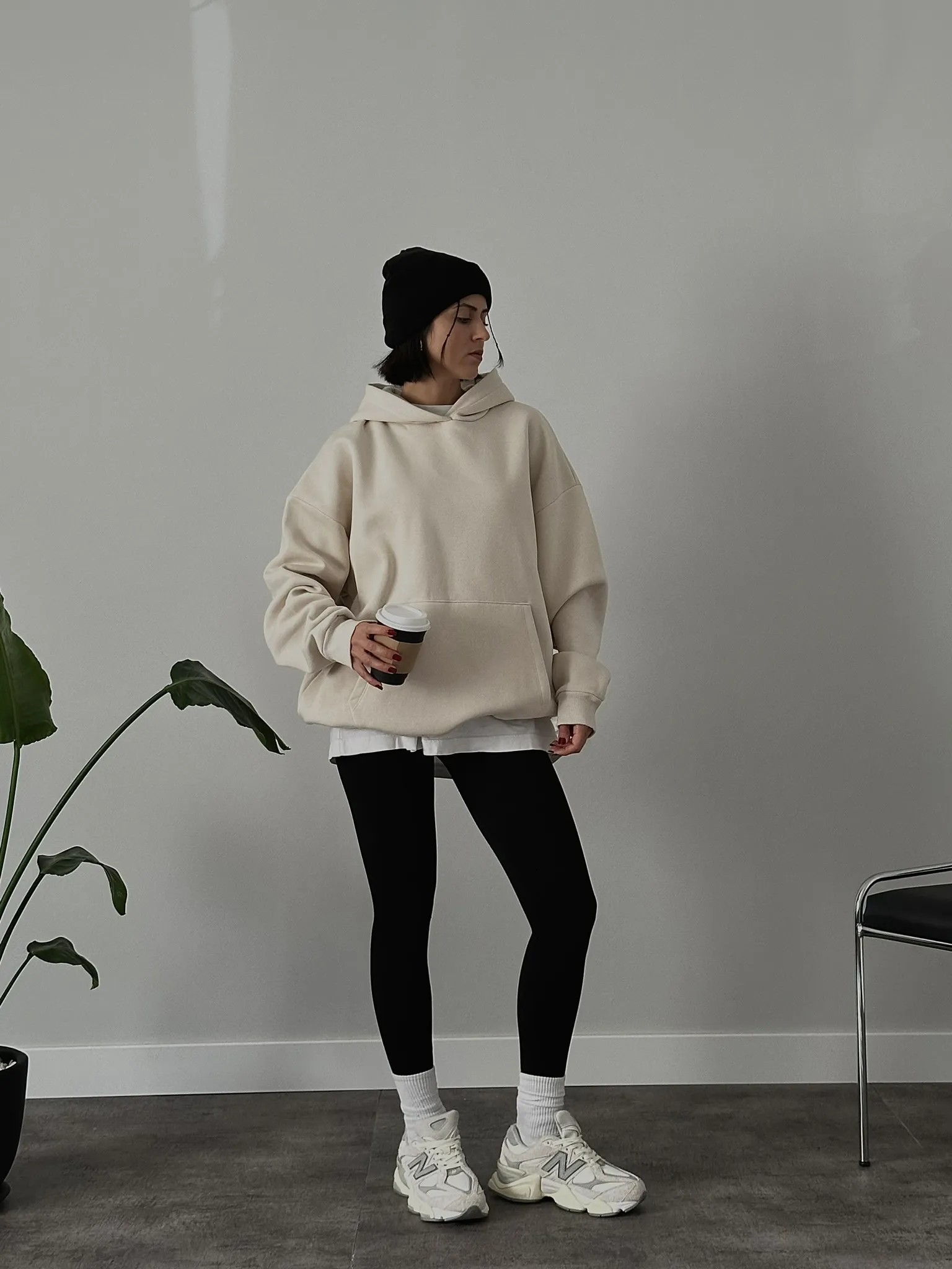 Oversize Kadın Kapüşonlu Sweatshirt - Bej