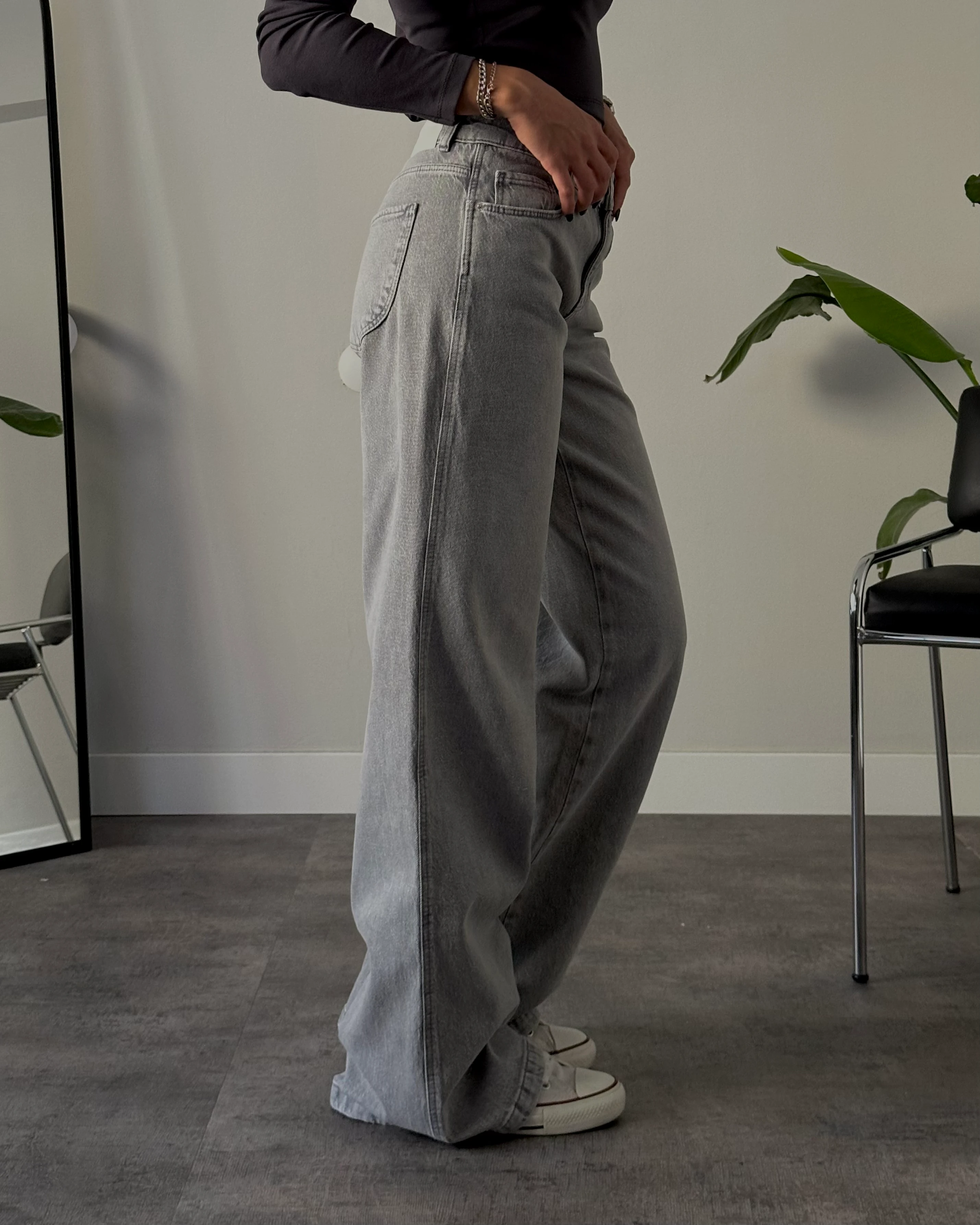 90's Düşük Bel Straight Jean - Gri Denim