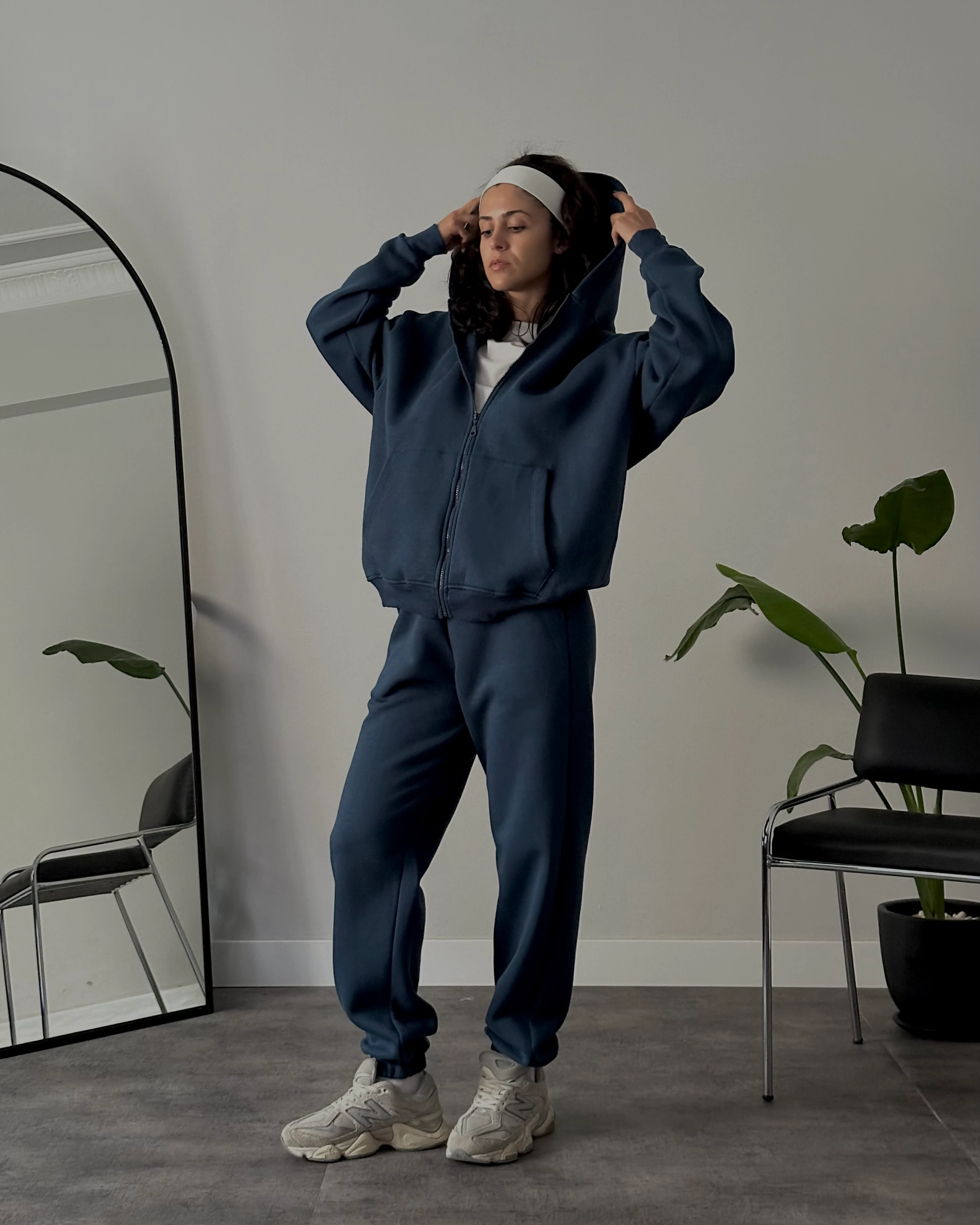 İndigo Üç İplik Şardonlu Eşofman Takımı