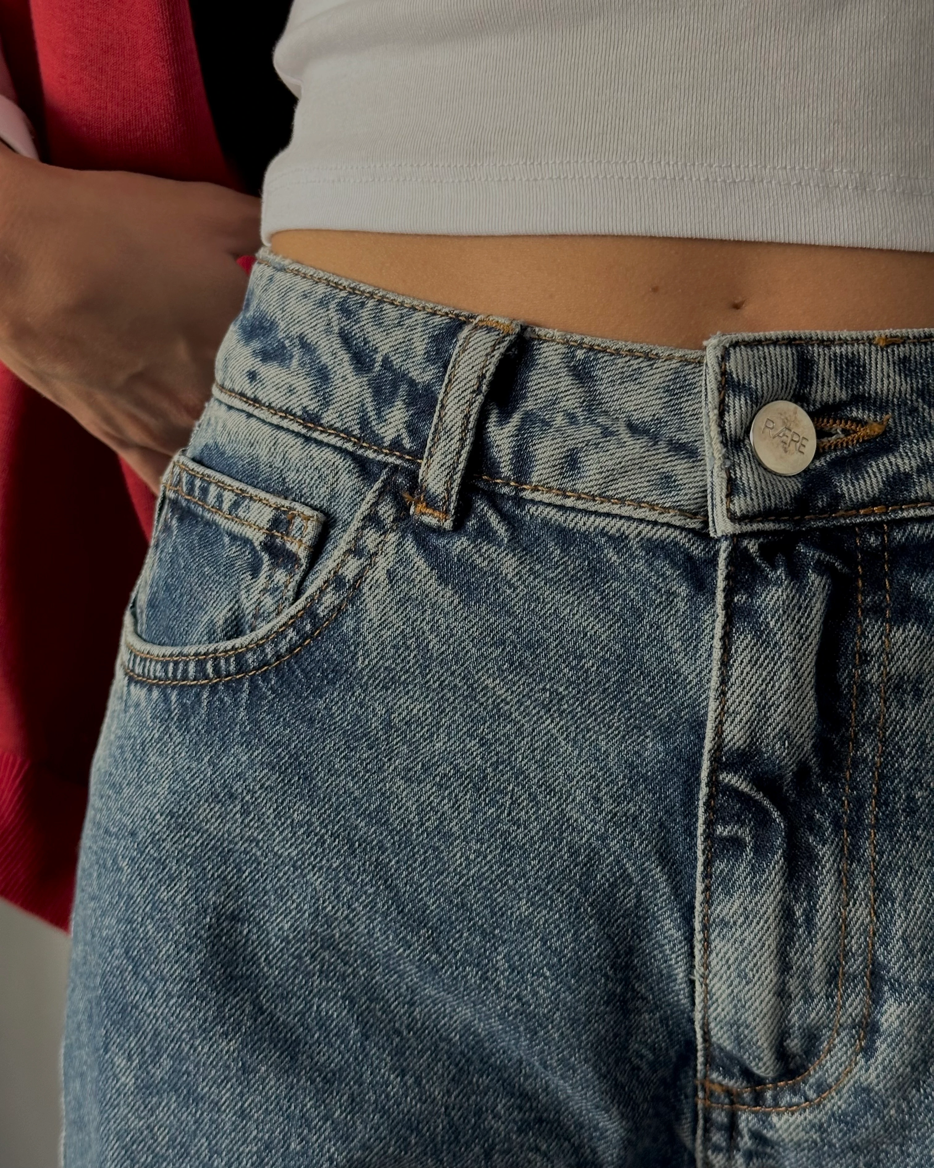 Yüksek Bel Mavi Yıkamalı Wide Leg Jean