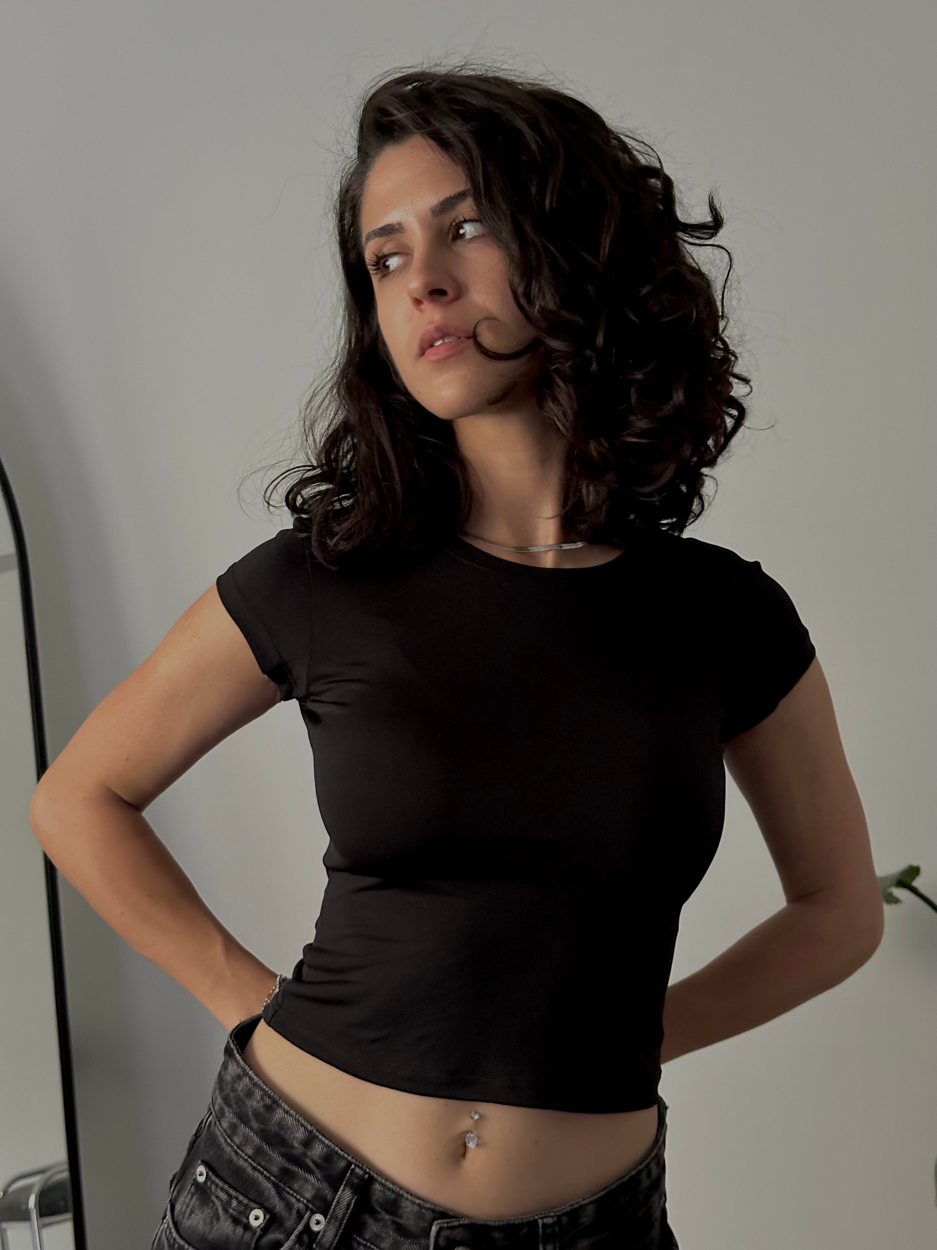 Slim Fit Basic Kısa Kollu Crop 