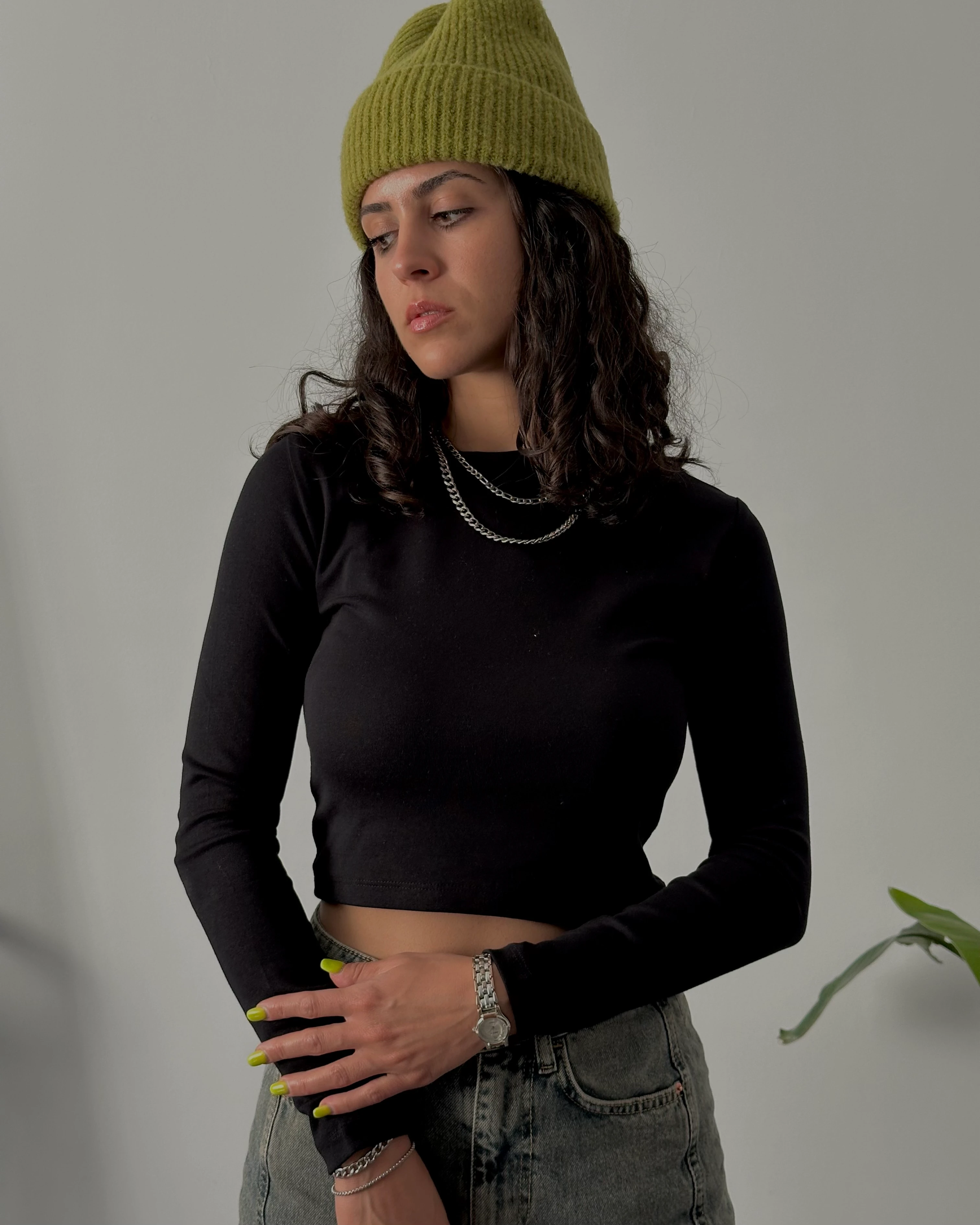 Bisiklet Yaka Uzun Kollu Crop Body