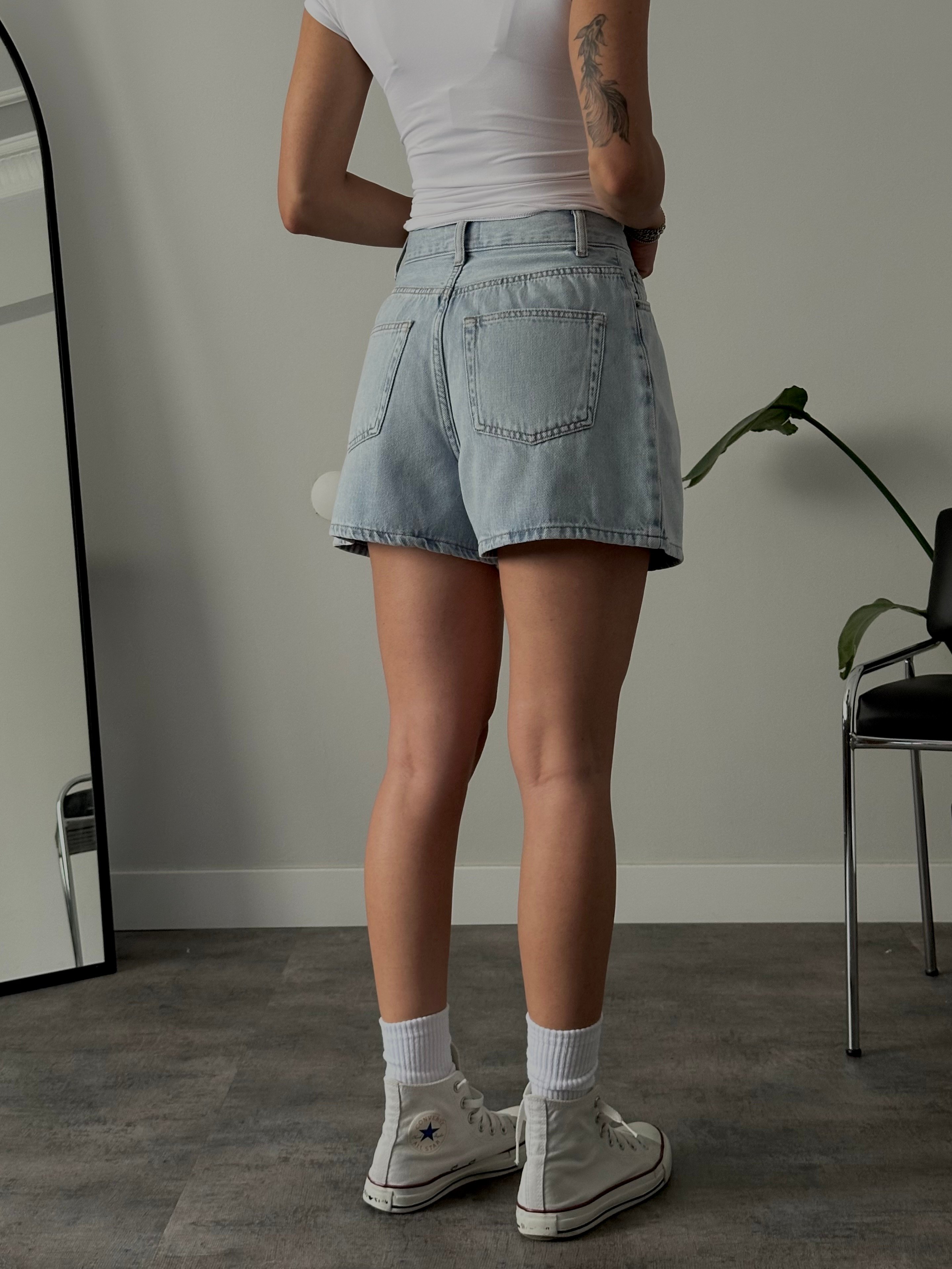 Yüksek Bel Sky Blue Wide Leg Denim Şort