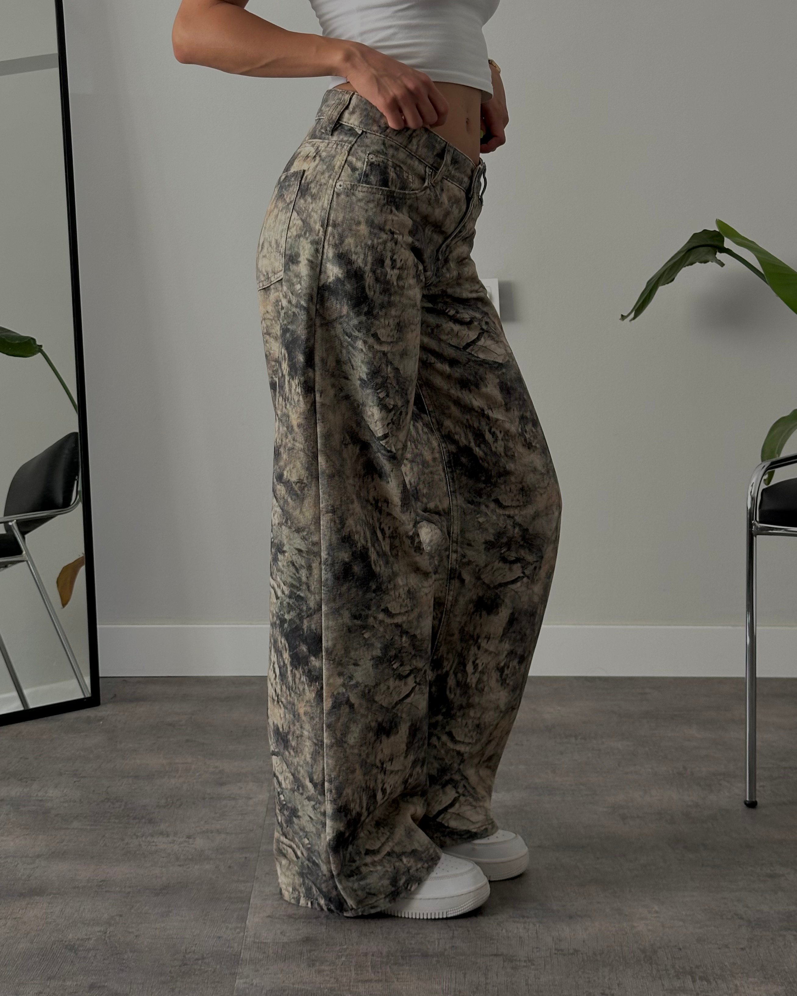 Baskılı Düşük Bel Baggy Fit Pantolon