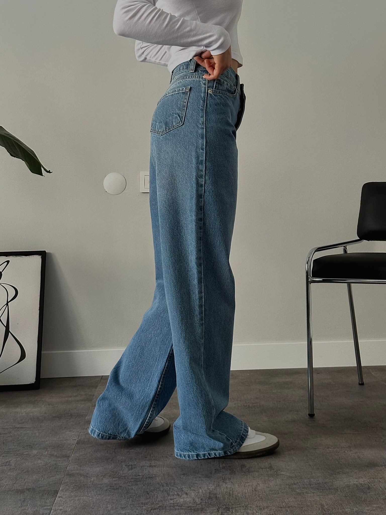 Yüksek Bel Yıkamalı Extra Wide Leg Jean