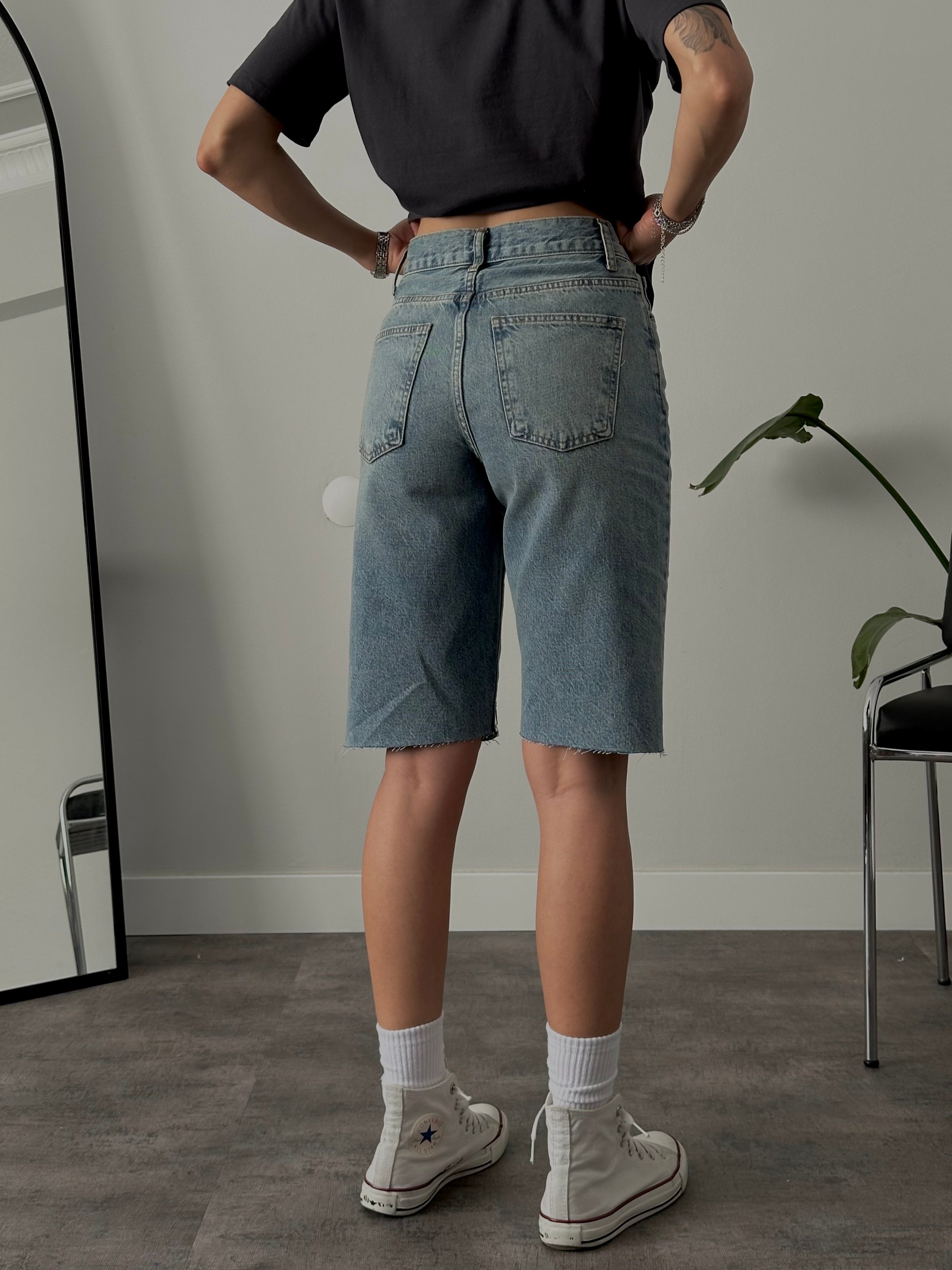Yüksek Bel Vintage Straight Denim Şort