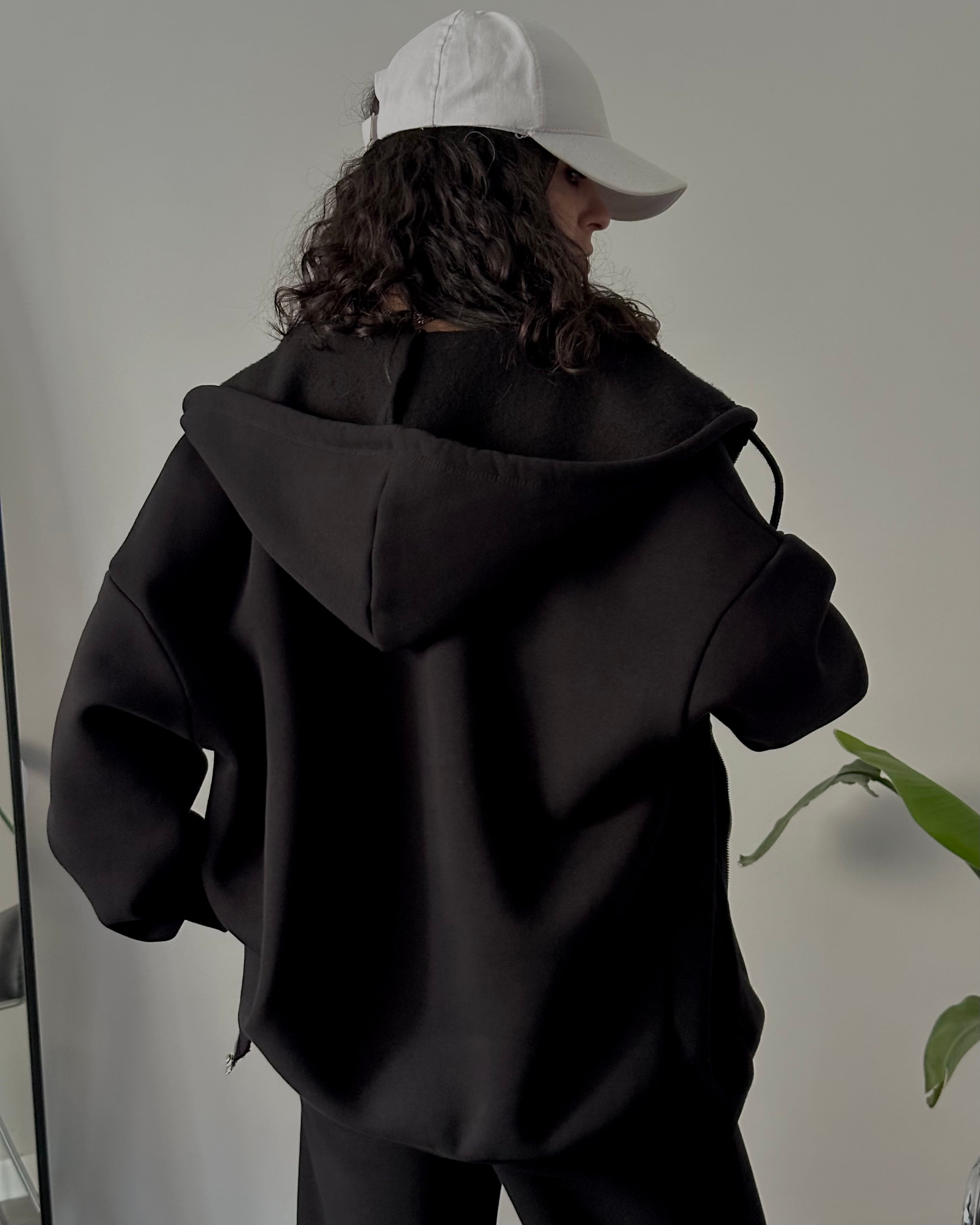 Fermuarlı Kapüşonlu Oversize Sweatshirt