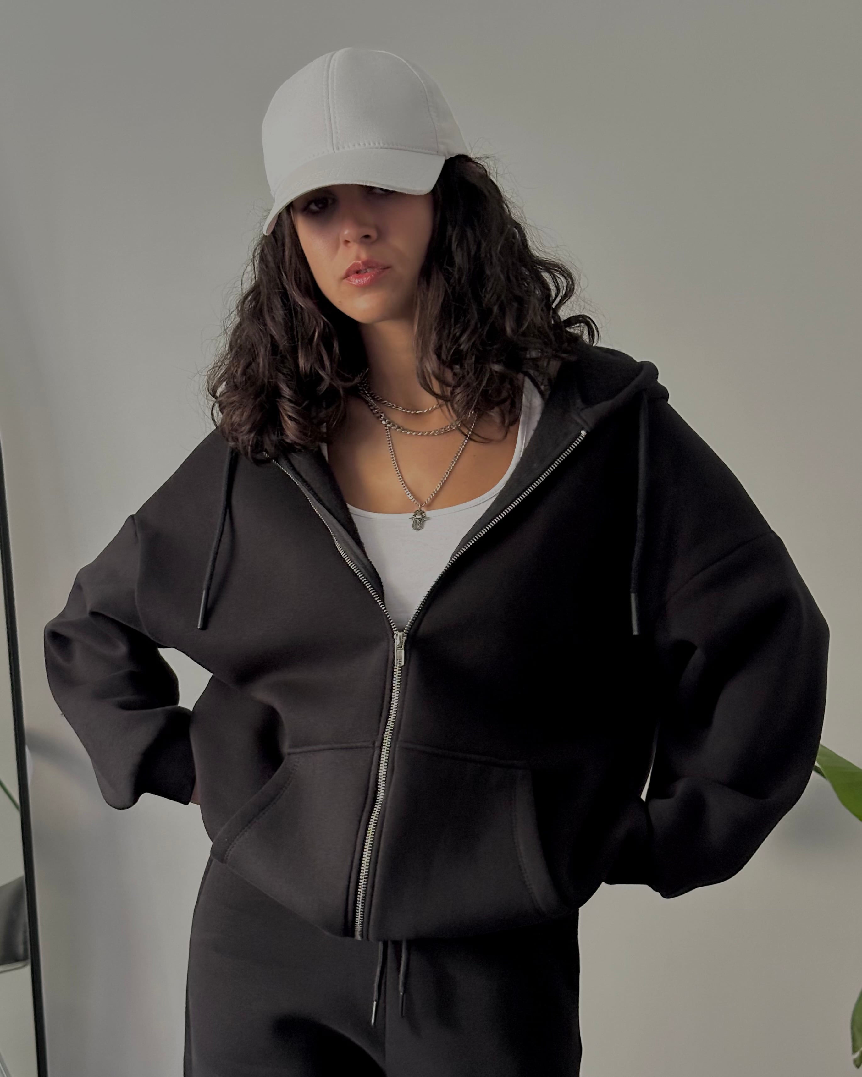 Fermuarlı Kapüşonlu Oversize Sweatshirt