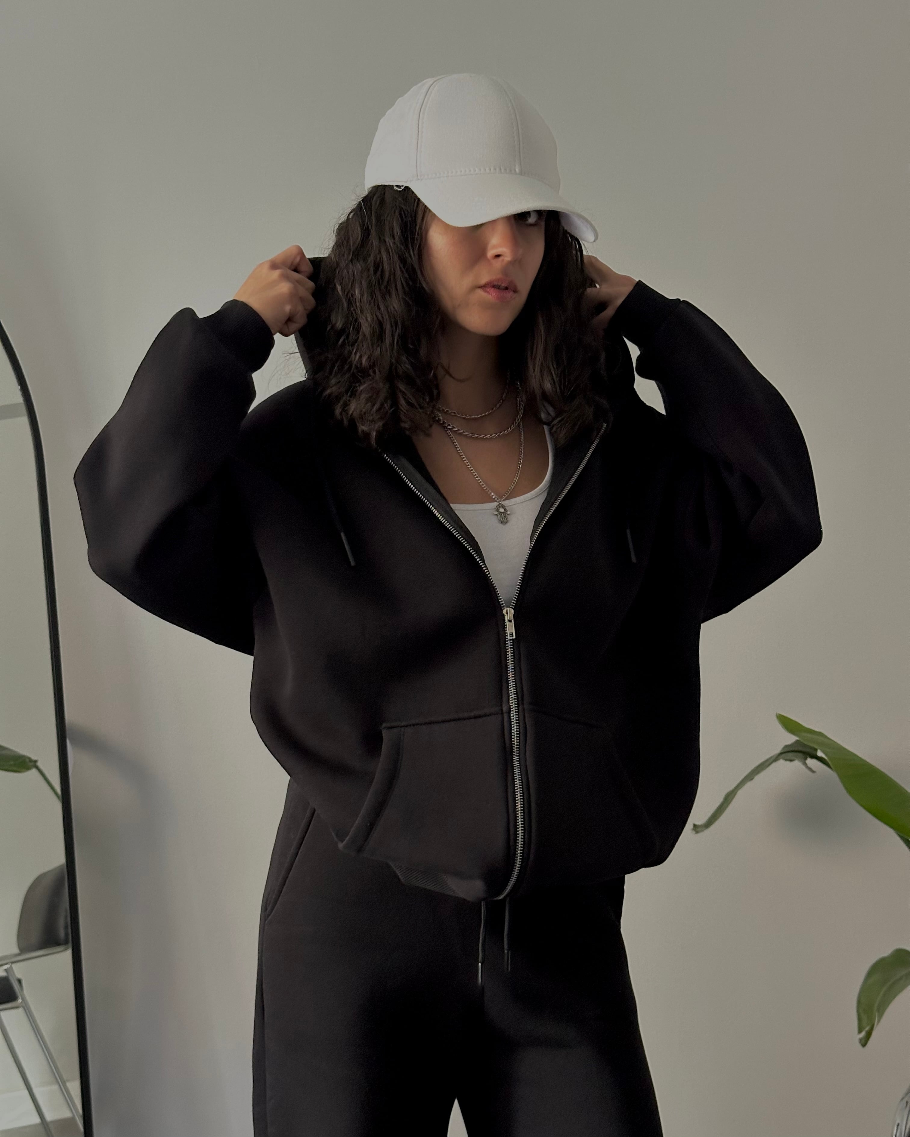 Fermuarlı Kapüşonlu Oversize Sweatshirt