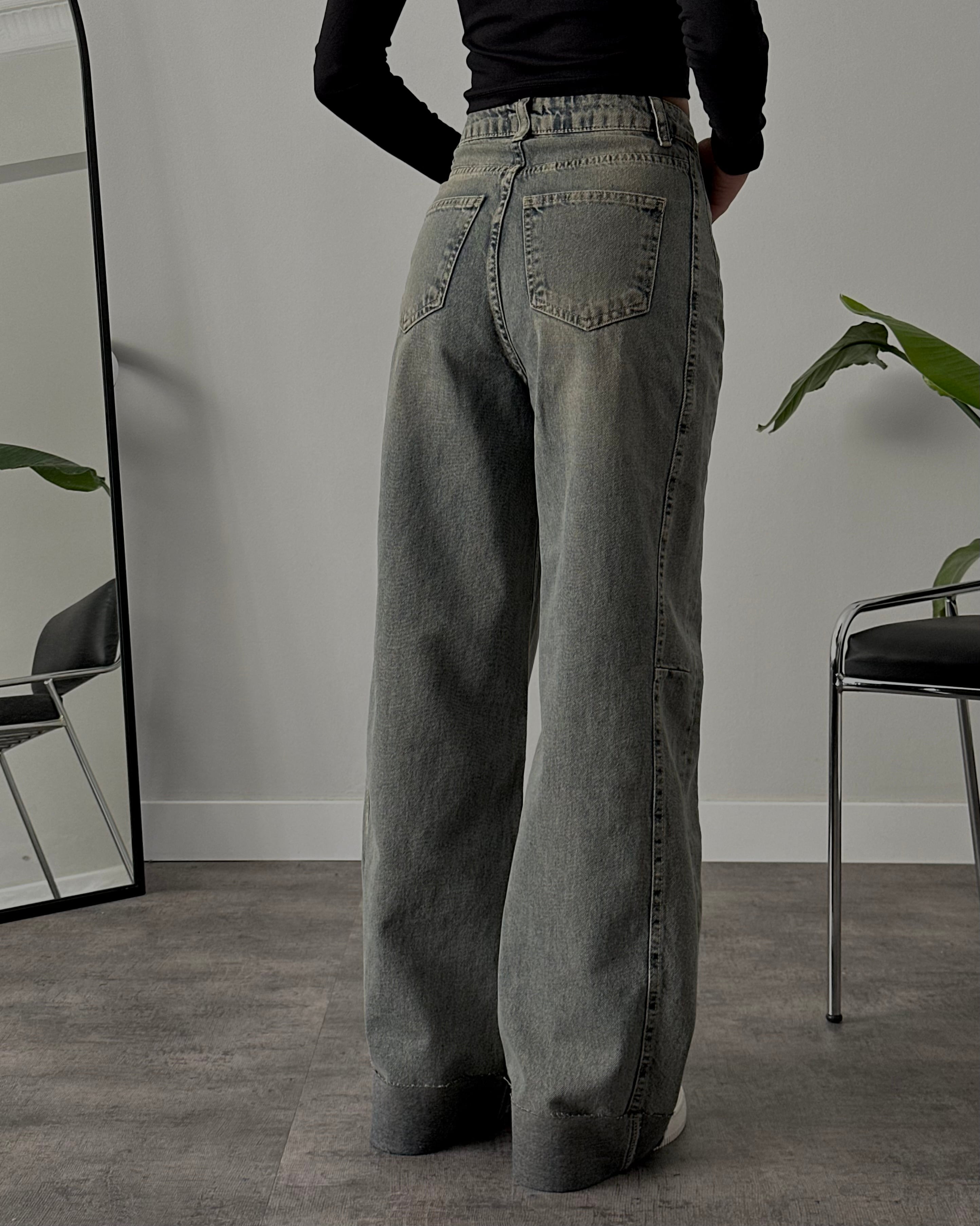 Yüksek Bel Barrel Fit Yıkamalı Jean