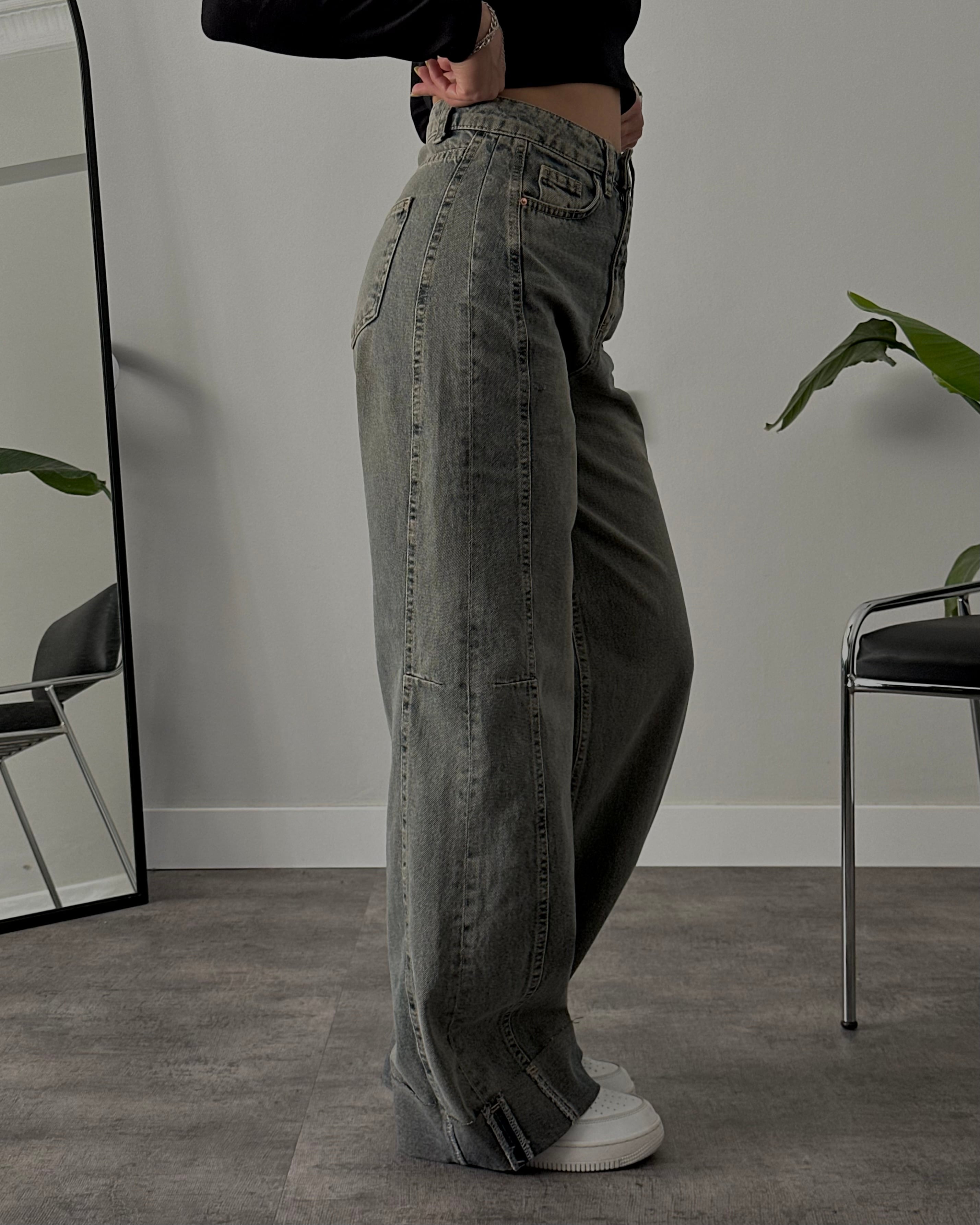 Yüksek Bel Barrel Fit Yıkamalı Jean