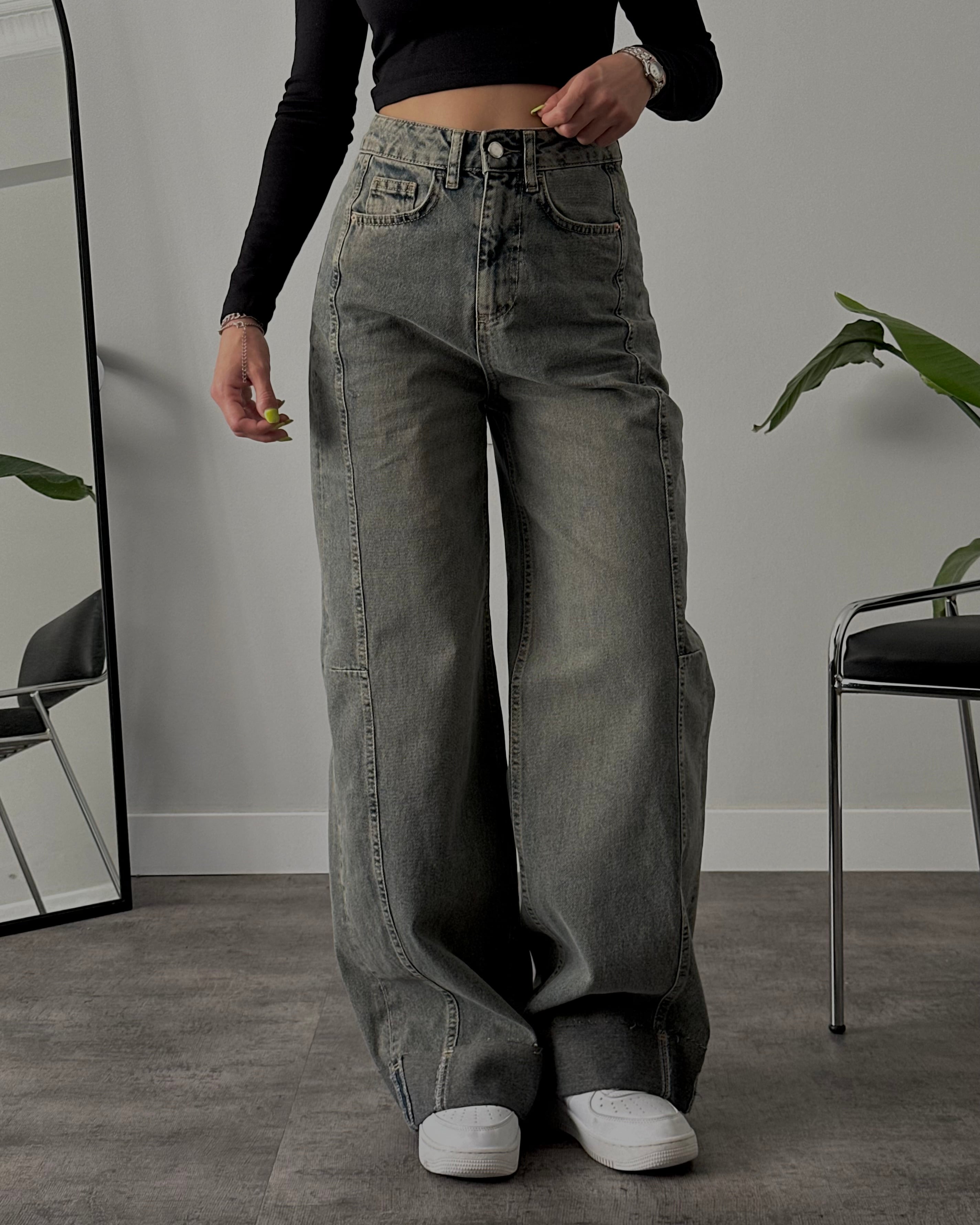 Yüksek Bel Barrel Fit Yıkamalı Jean