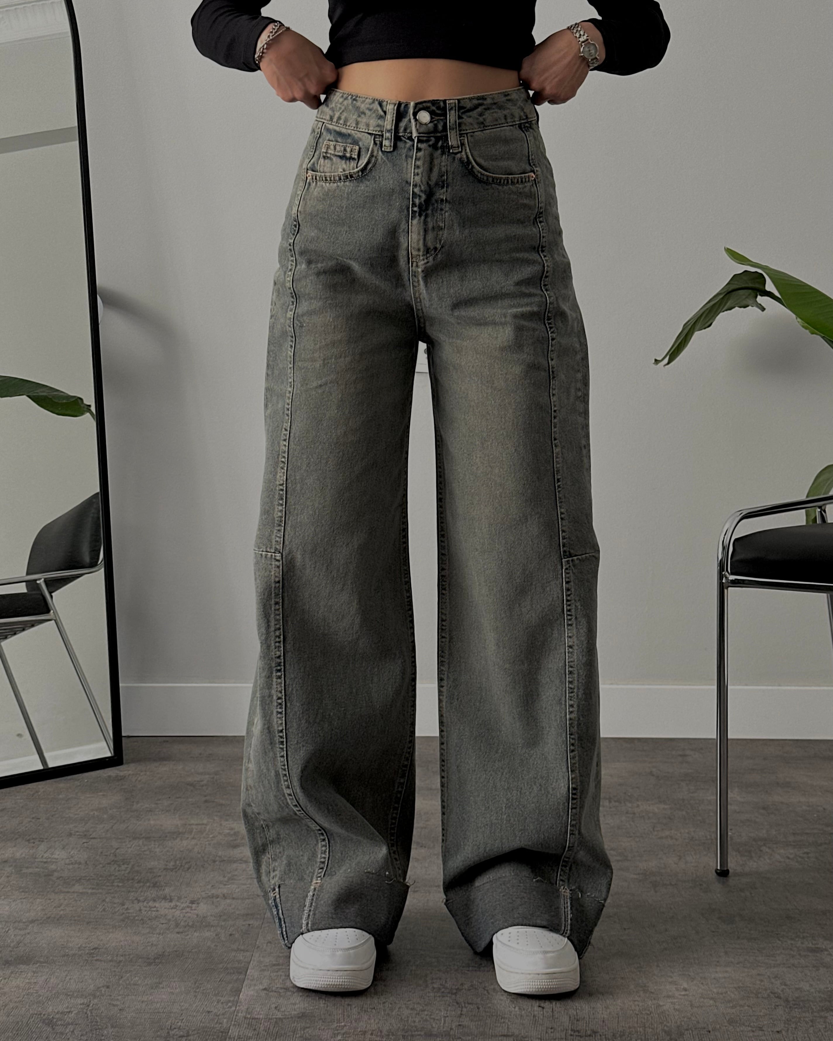 Yüksek Bel Barrel Fit Yıkamalı Jean