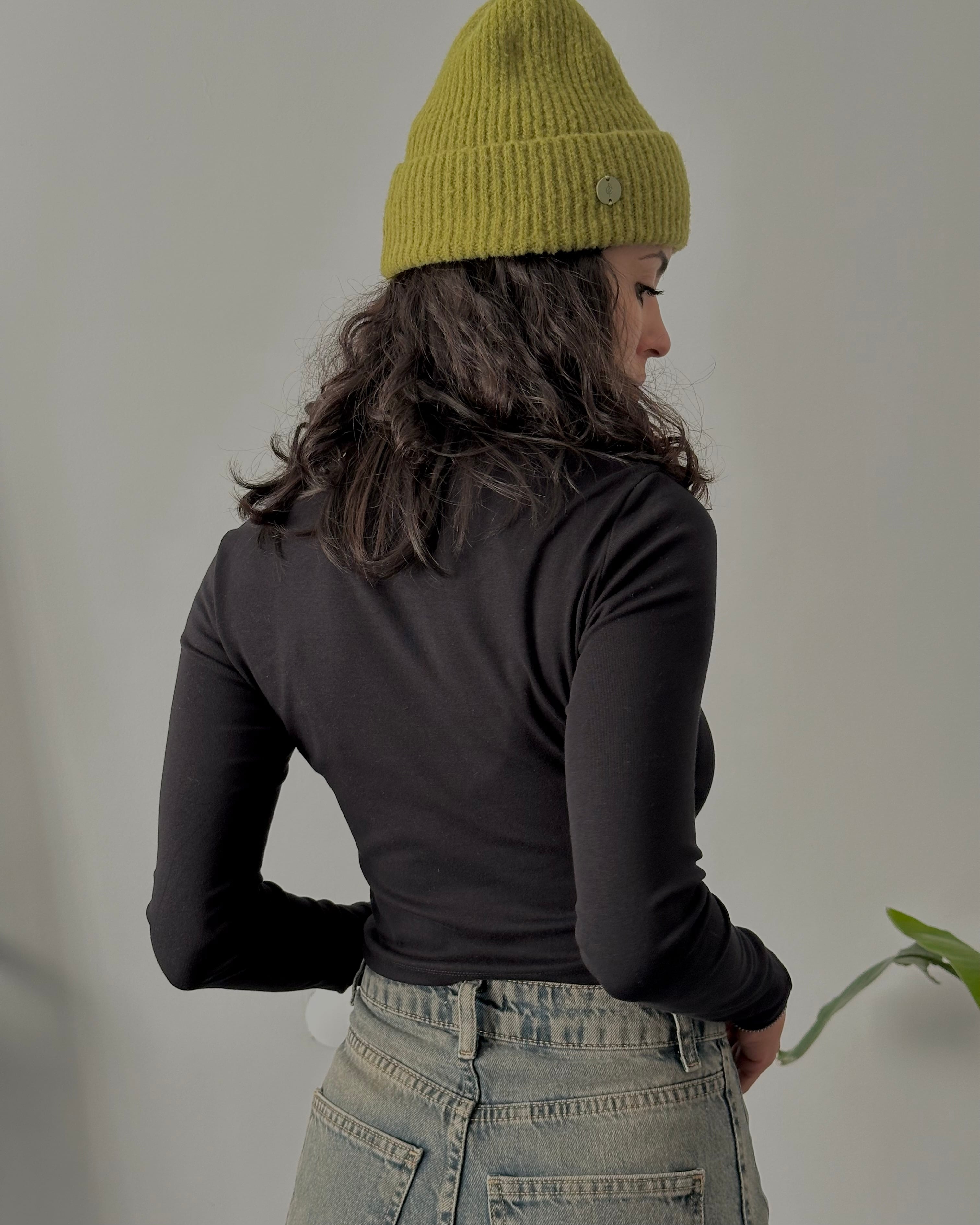 Bisiklet Yaka Uzun Kollu Crop Body