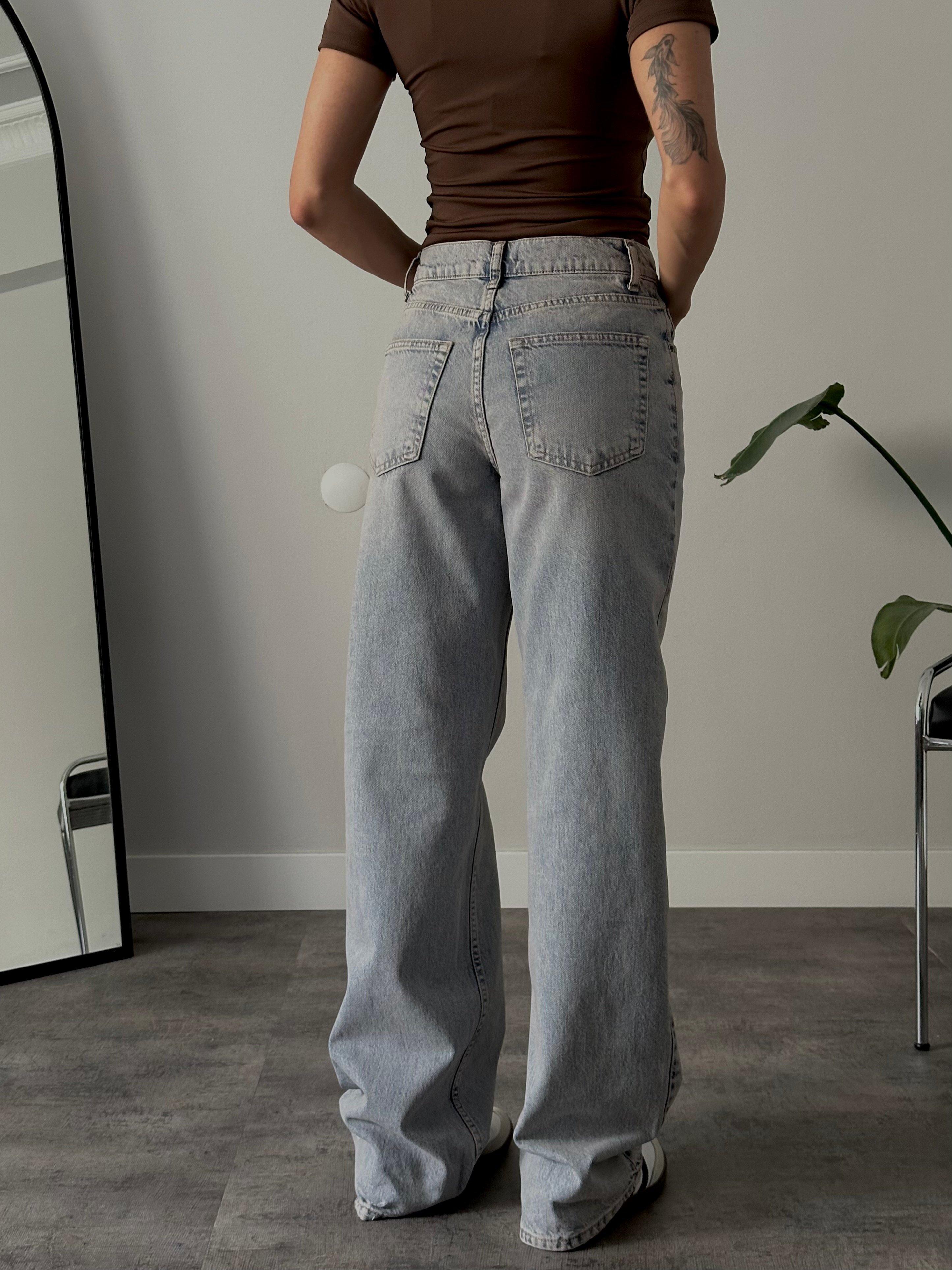 Yüksek Bel Vintage Mavi Relaxed Jean