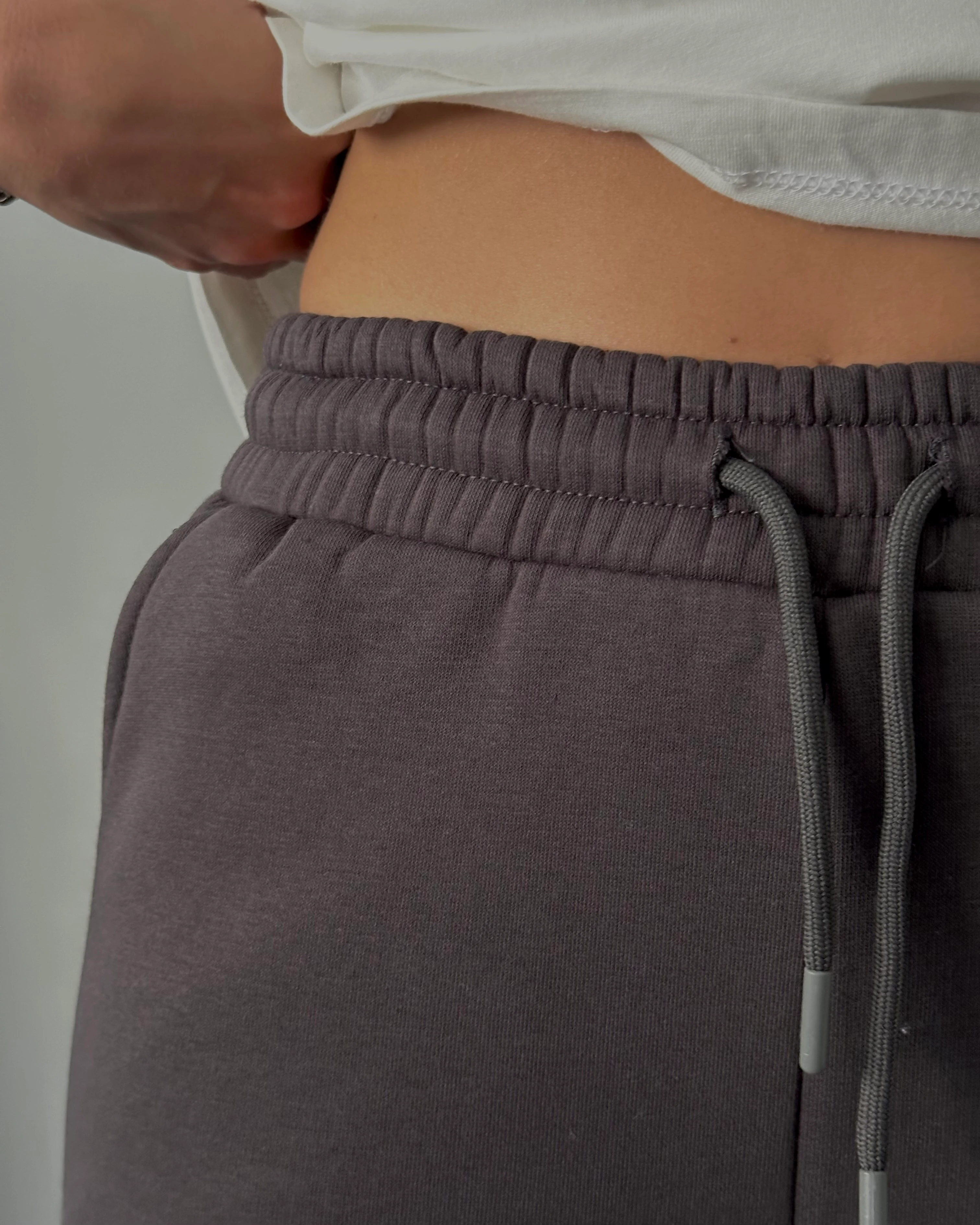 Yüksek Bel Şardonlu Rahat Kalıp Eşofman Altı - Antrasit