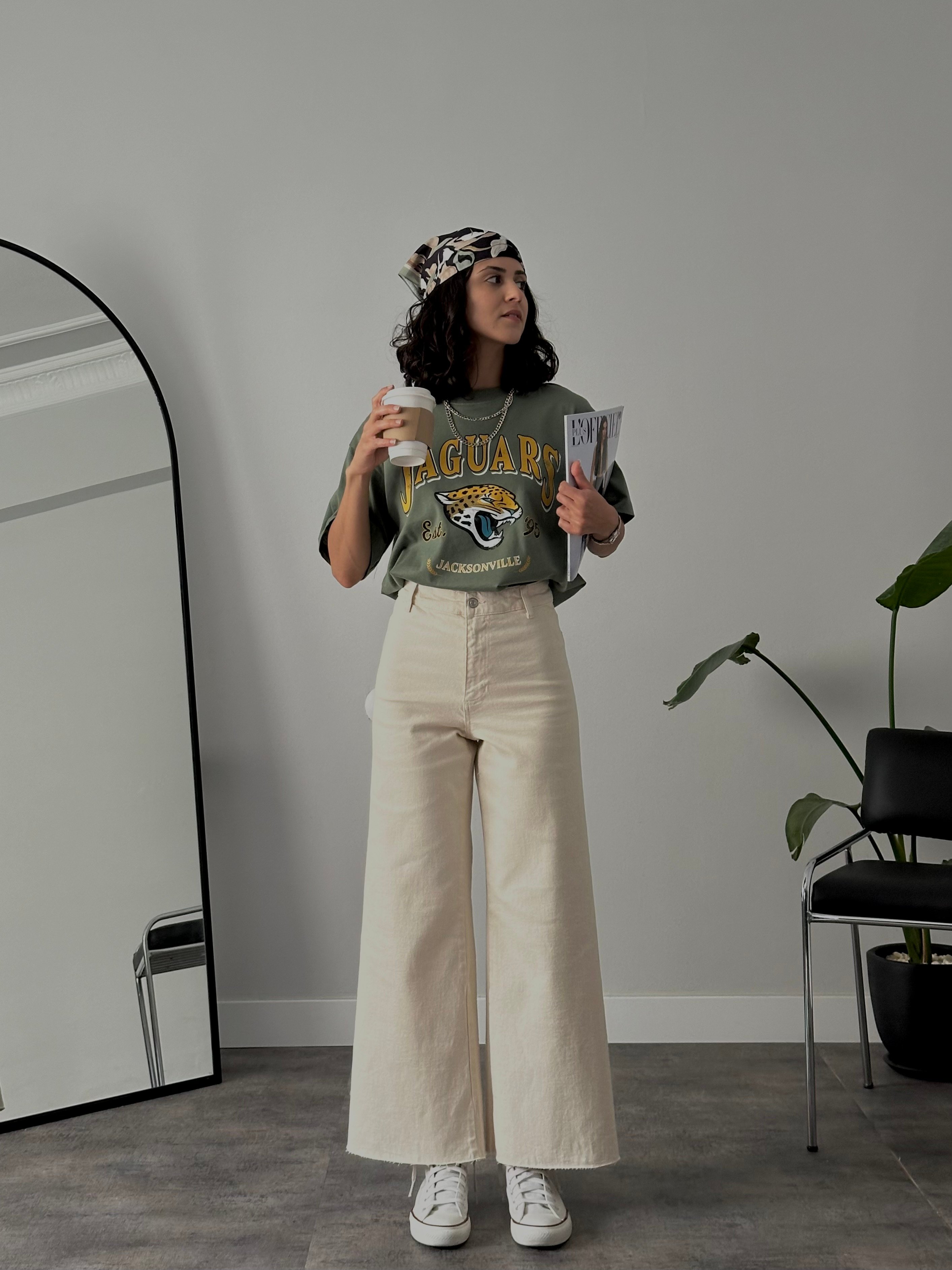 Yüksek Bel Wide Leg Jean - Ekru