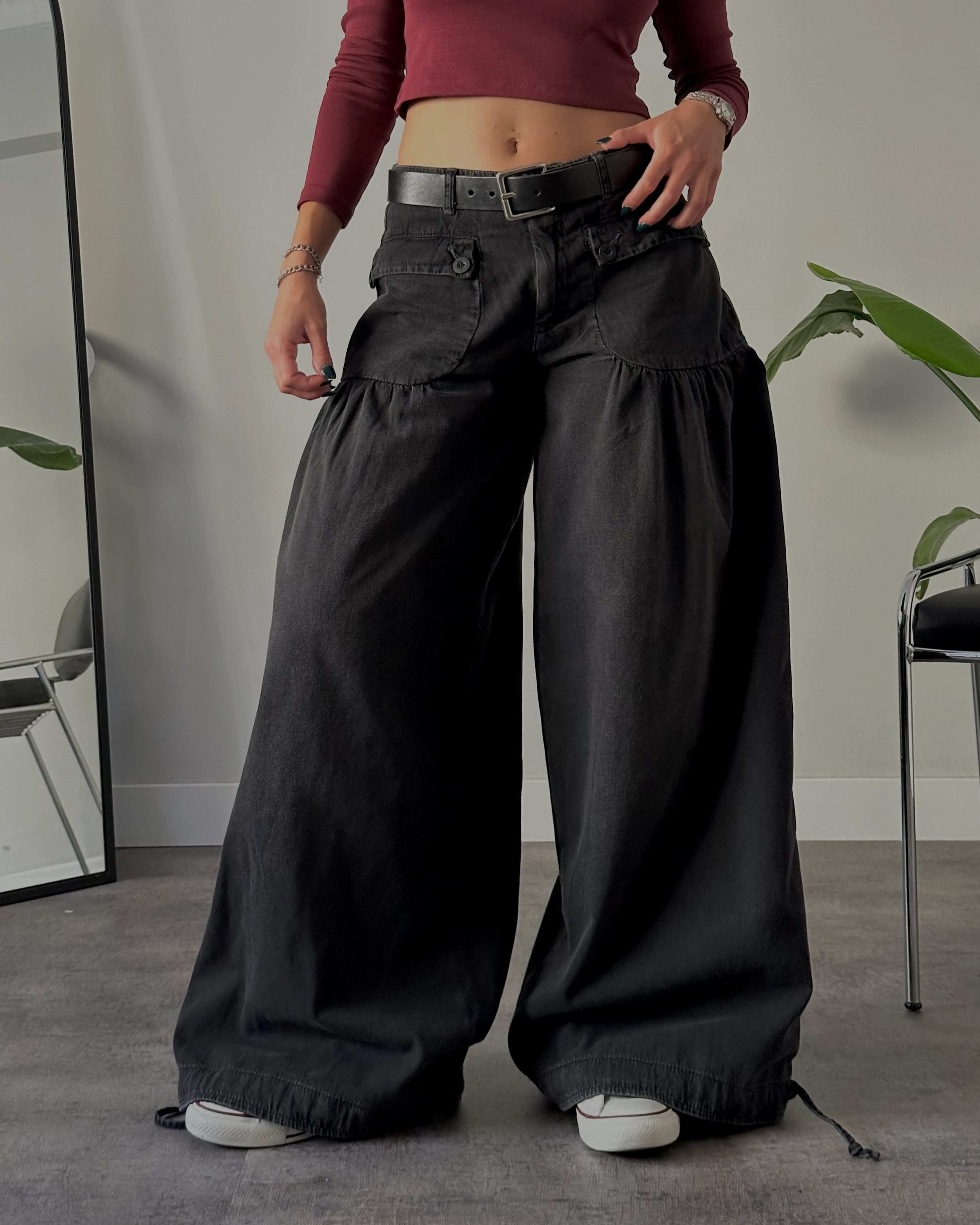 Orta Bel Büzgülü Paça Balloon Fit Jean