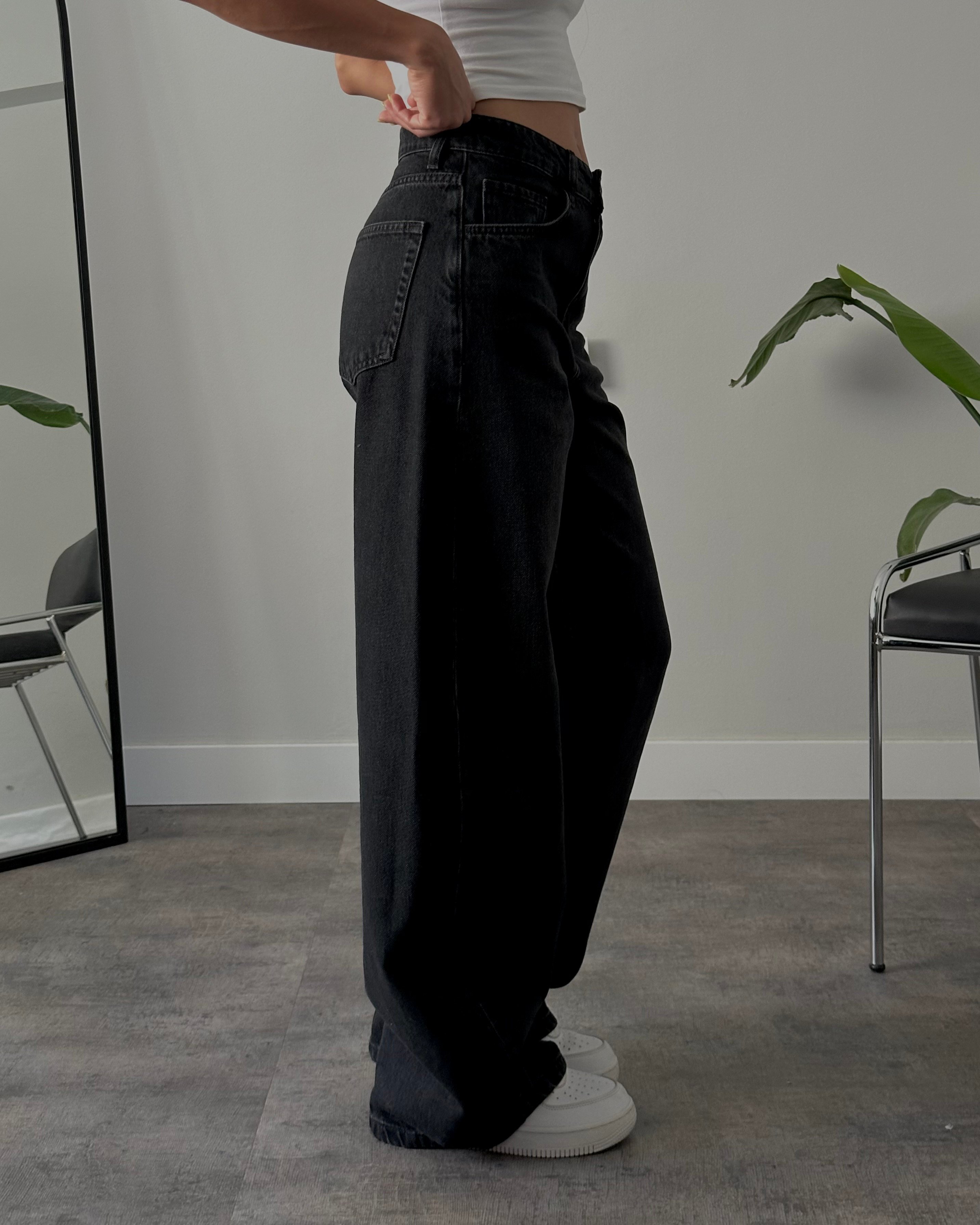 Yüksek Bel Siyah Baggy Jean