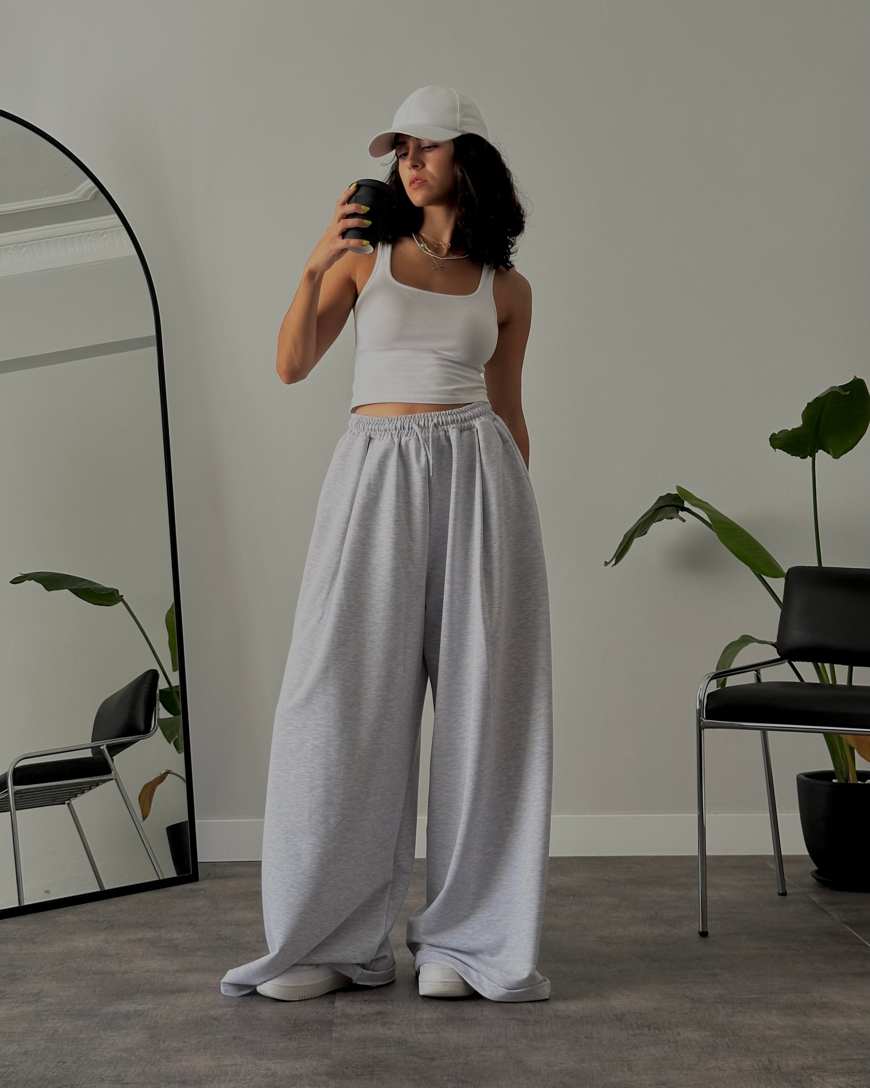 Yüksek Bel Extra Oversize Eşofman Altı - Grey