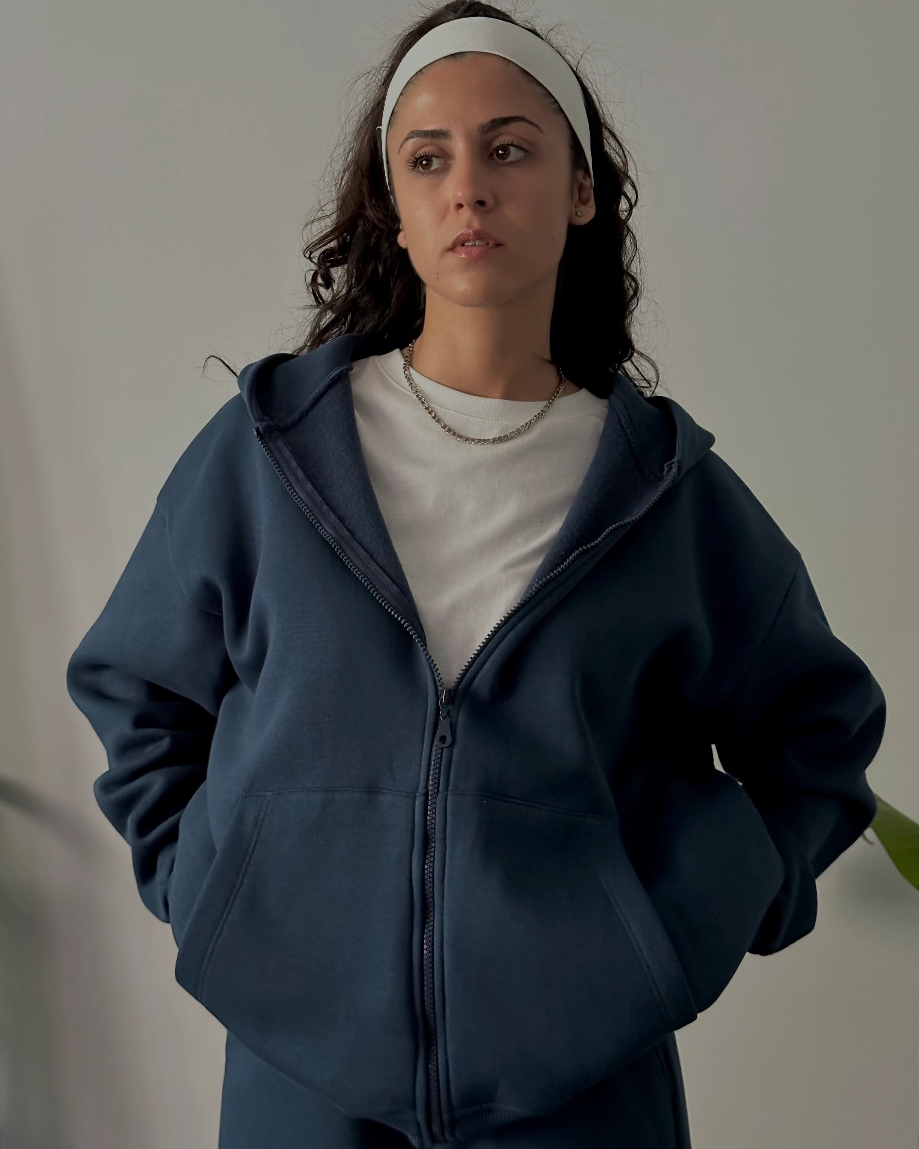 Fermuarlı Kapüşonlu Oversize Kadın Sweatshirt - İndigo