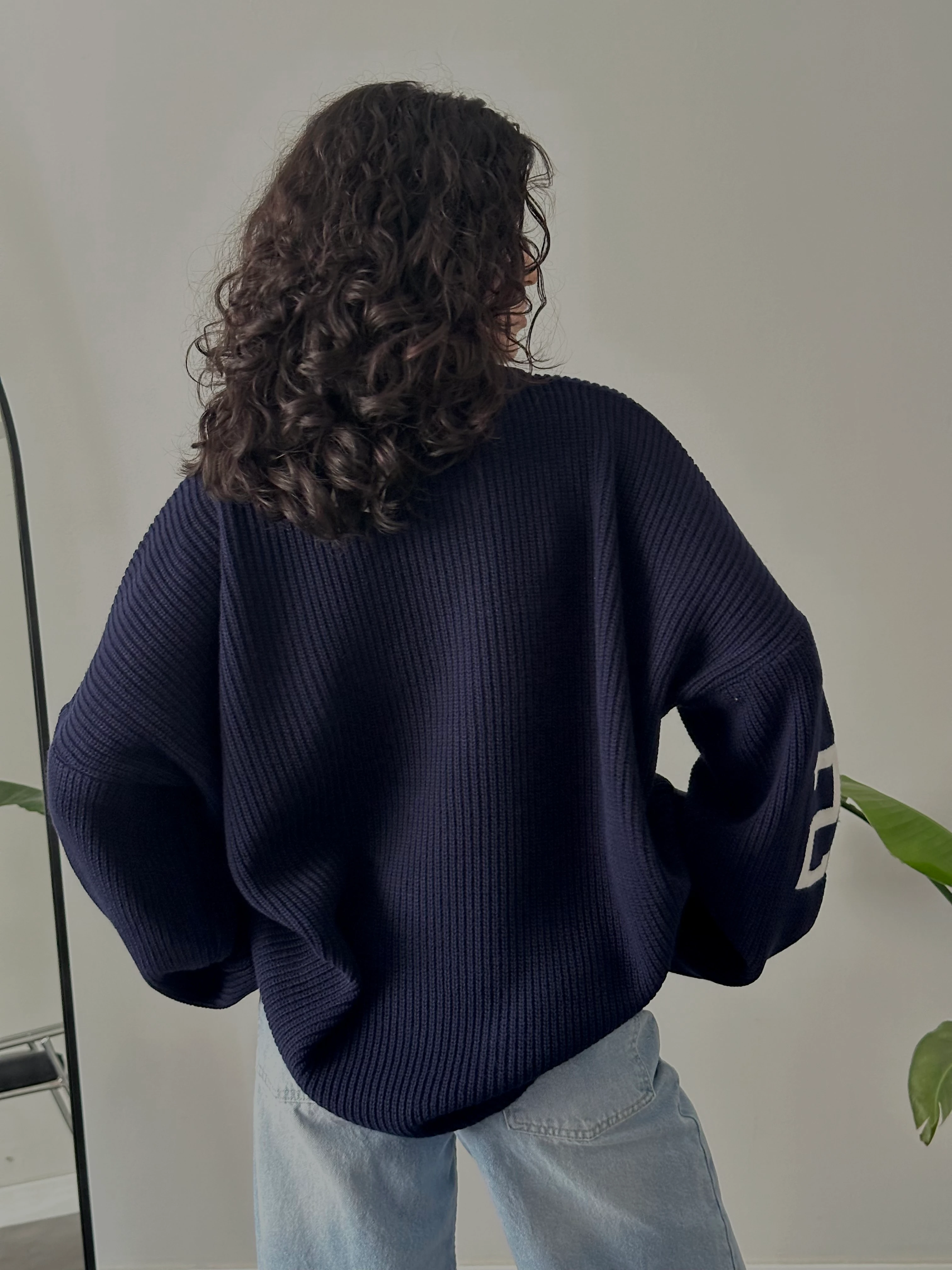 Oversize Cleveland Kolej Triko Kazak - Lacivert