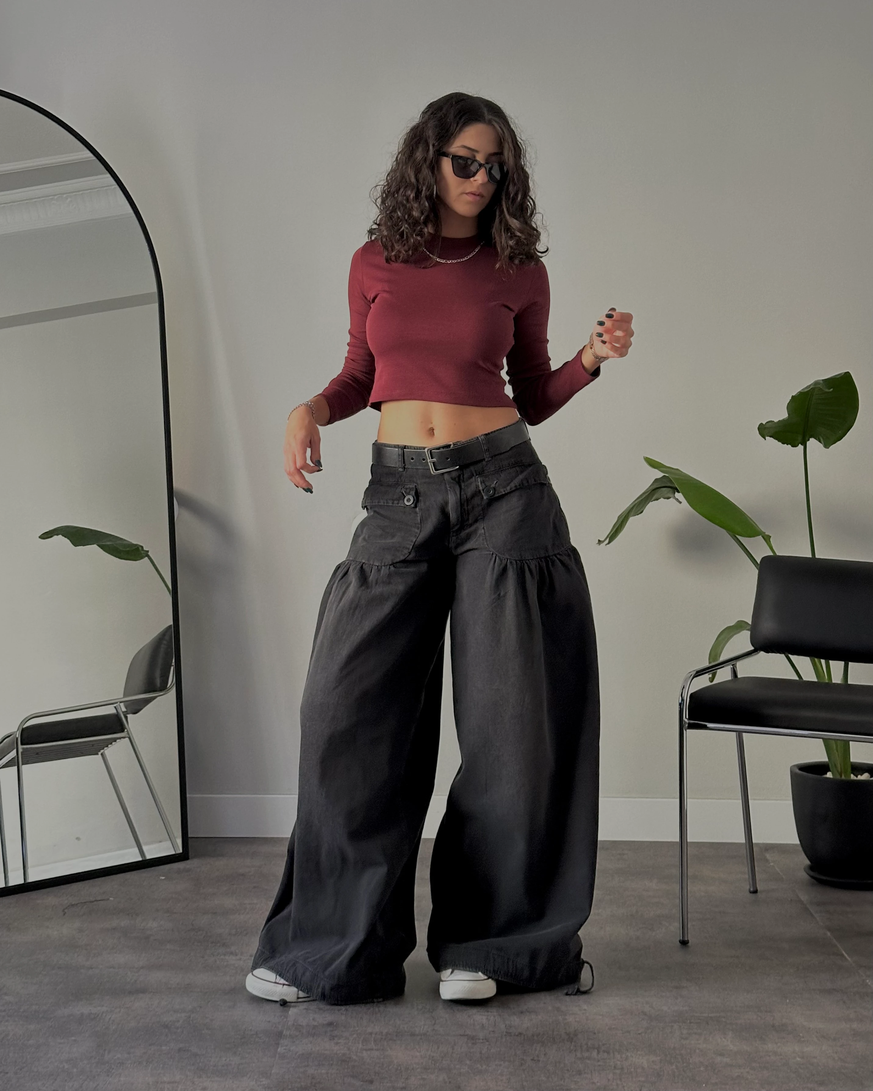 Orta Bel Büzgülü Paça Balloon Fit Jean